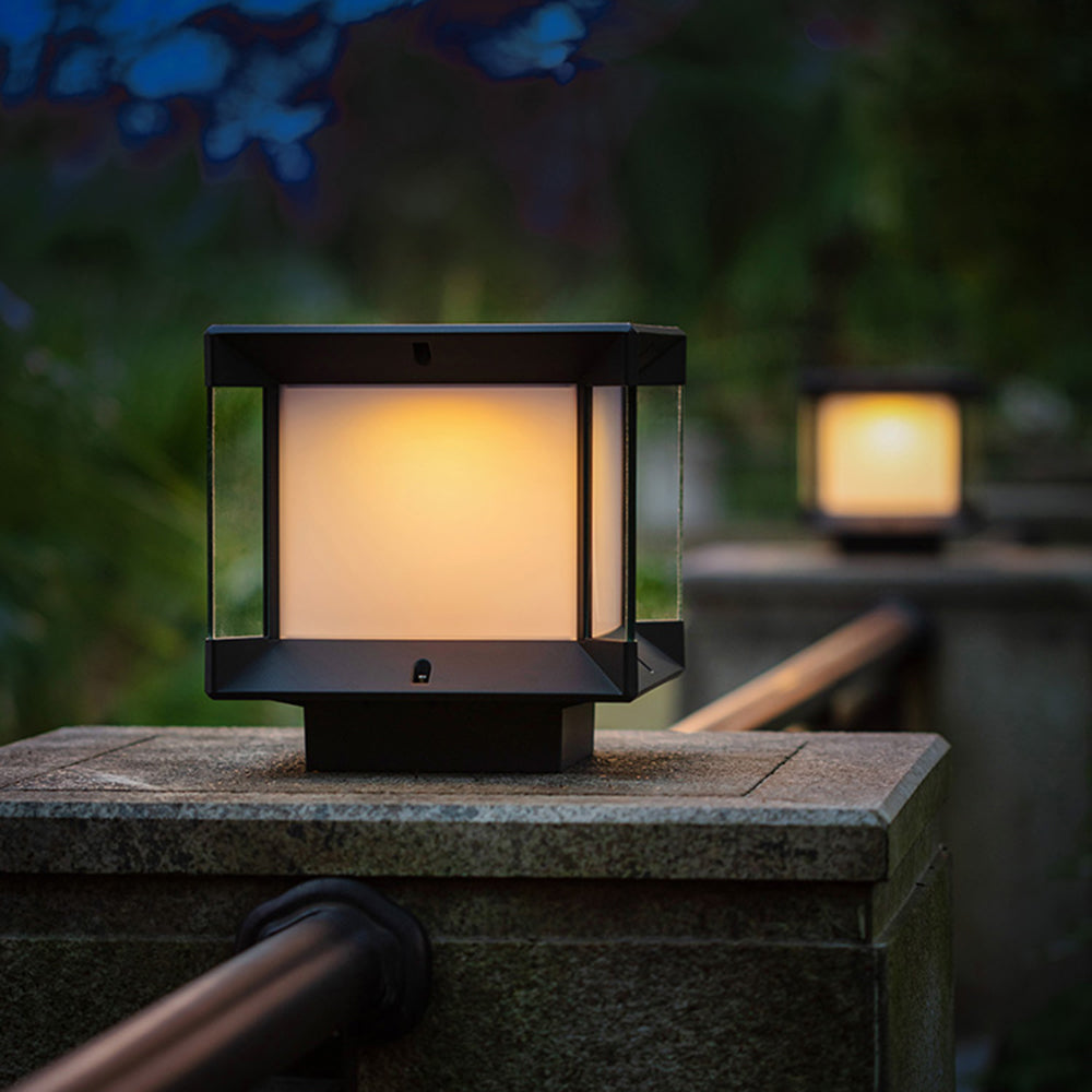 Ray Modern Rectangular Metal Glass Outdoor Lamp, Black/Black-Gold - Neutralighting