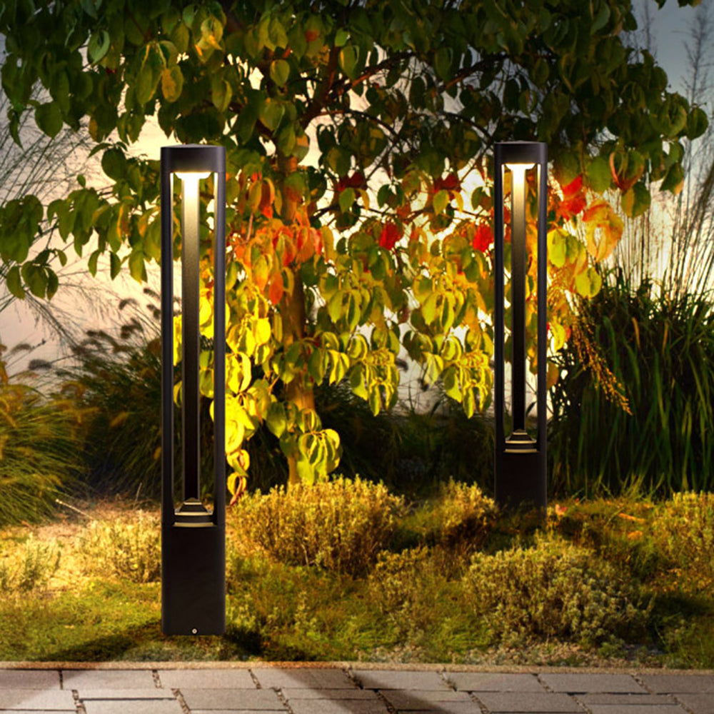 Ray Contemporary Metal Triangular Hollow Outdoor Path Light, Black - Neutralighting