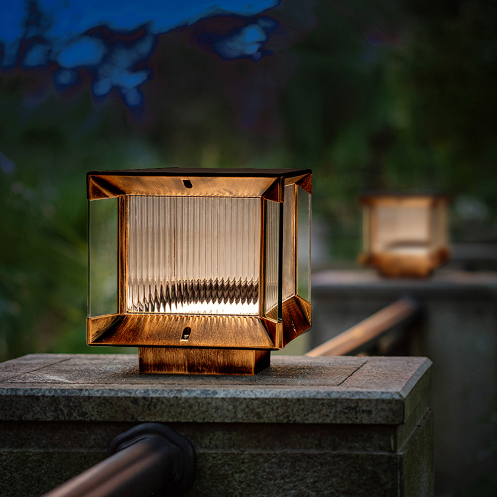 Ray Modern Rectangular Metal Glass Outdoor Lamp, Black/Black-Gold - Neutralighting