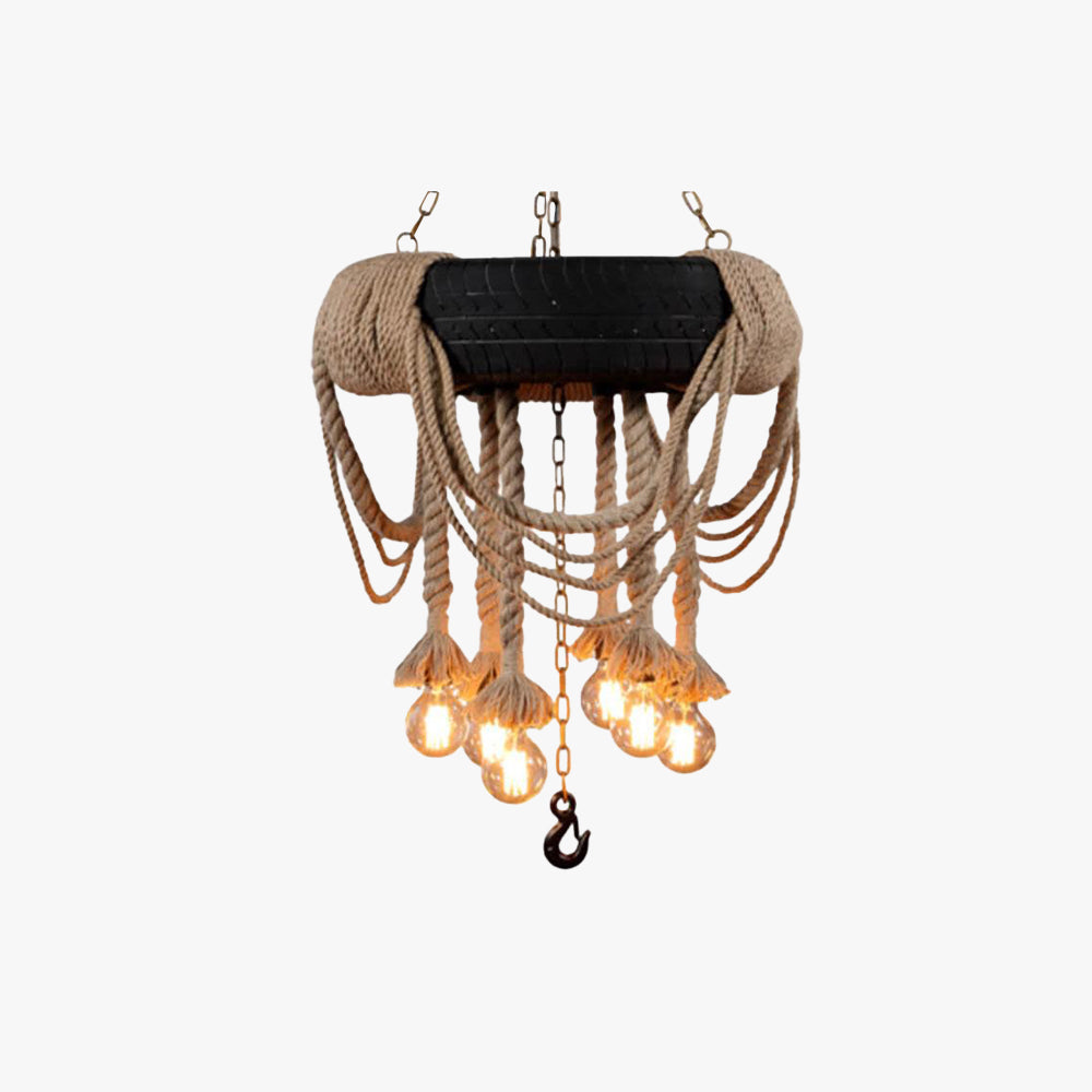 Epoch Vintage Industrial Chandelier Hemp Rope Tyre Dining Room - Neutralighting