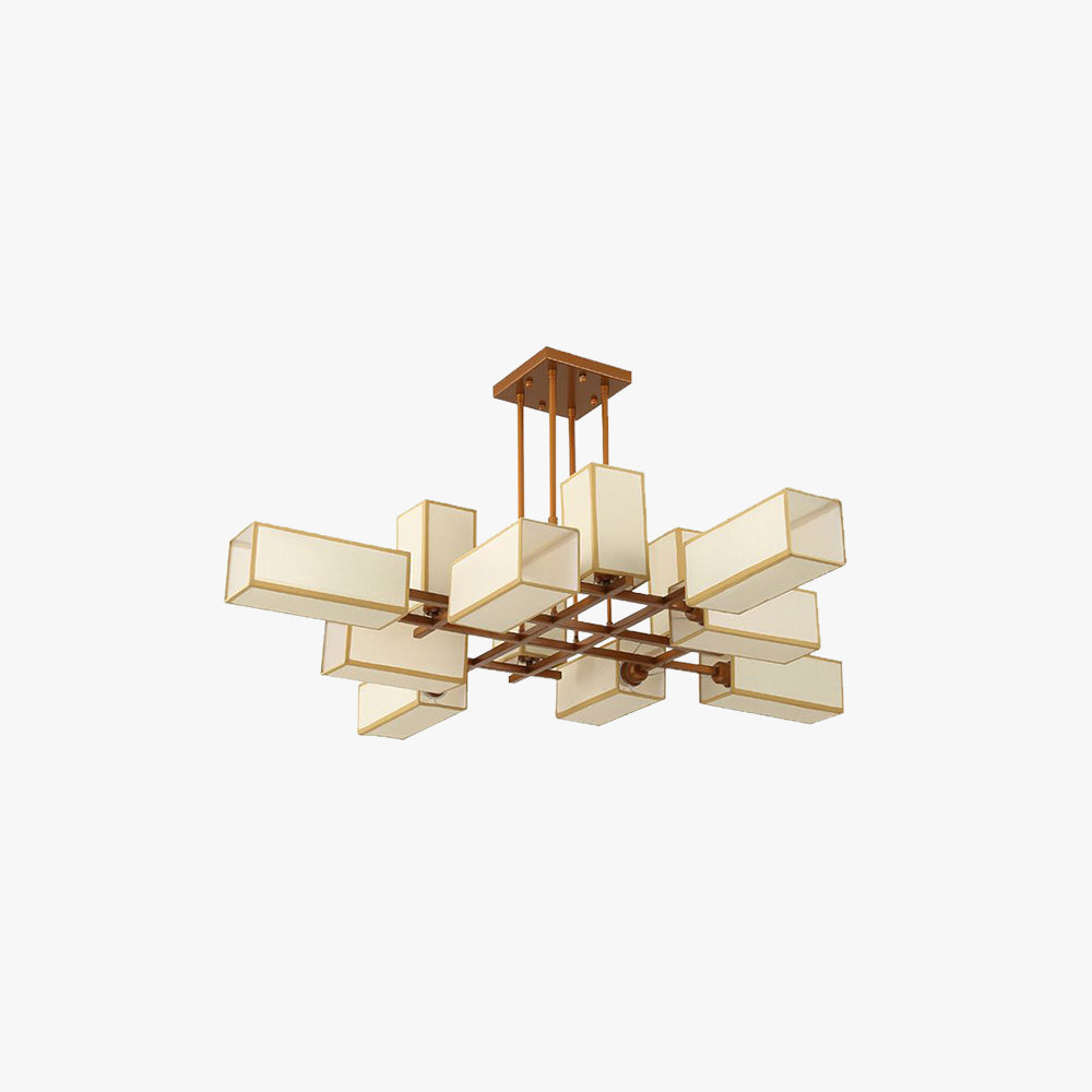 Arisha Pendant Light Square Retro, Metal/Fabric, Black/Gold, Living Room - Neutralighting