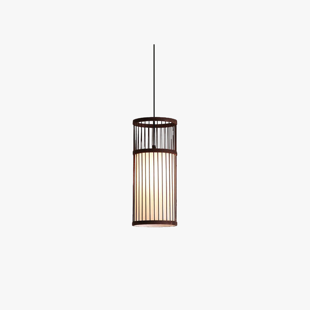 Ritta Weave Cylinder Pendant Light, Coffee/Wood, Metal/Bamboo - Neutralighting