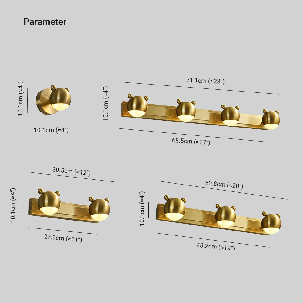 Arisha Modern Animal Globe Metal Vanity Wall Light, Gold, Bedroom - Neutralighting