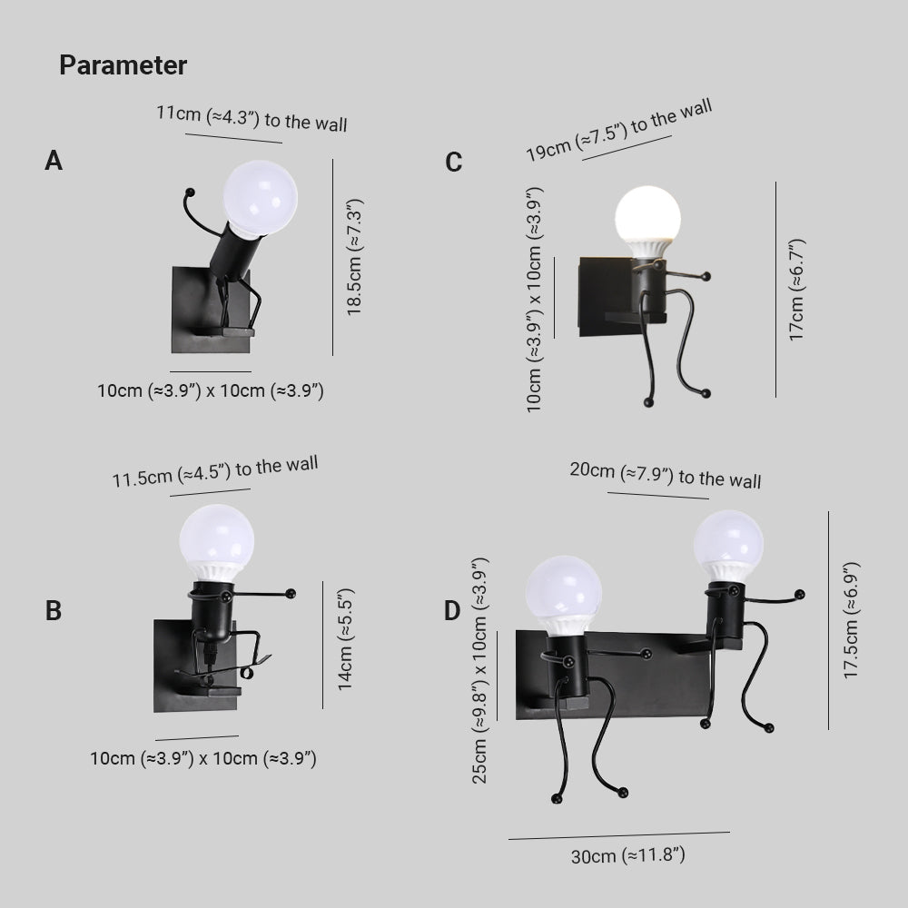 Arisha Modern Decorative Man Metal Wall Lamp, White/Black - Neutralighting