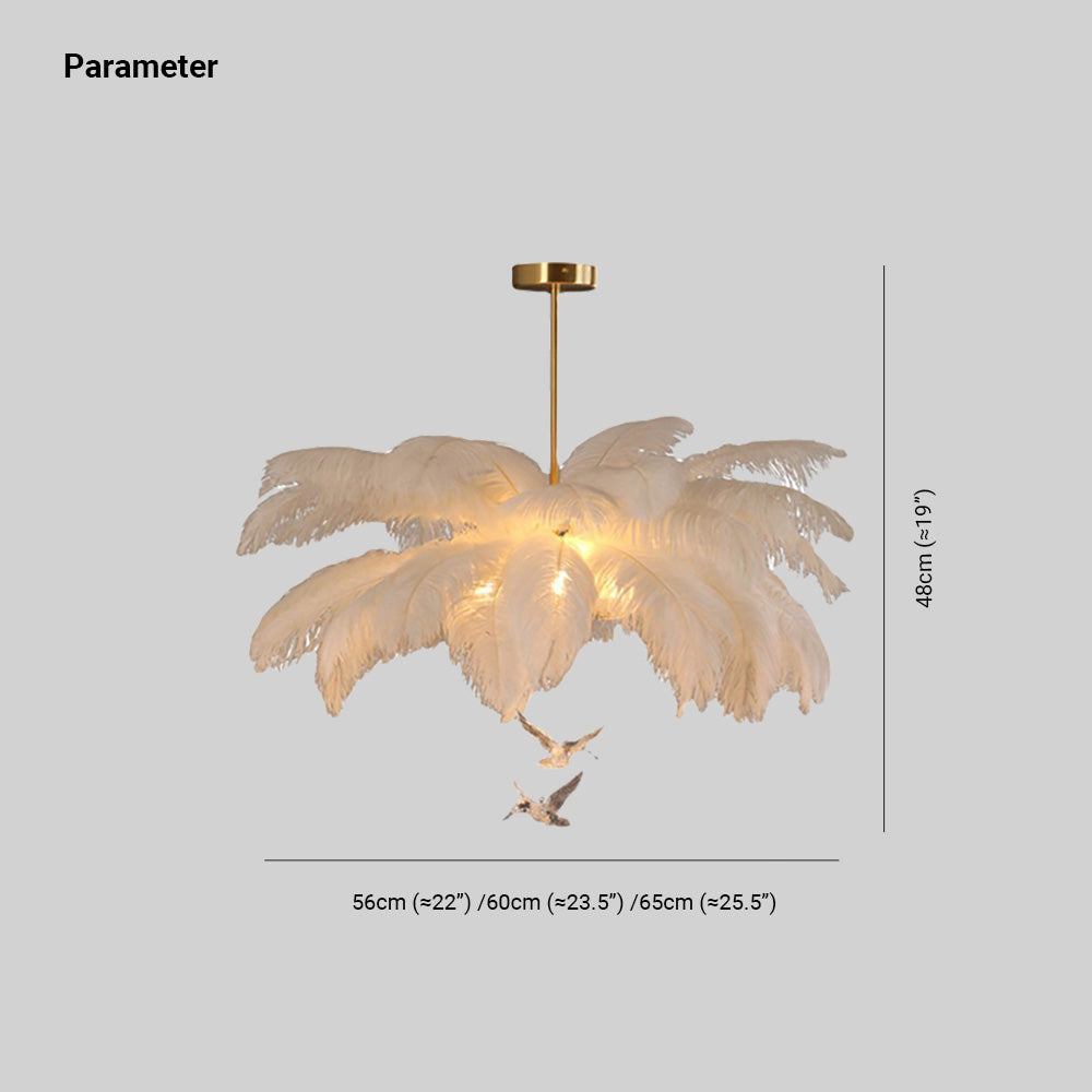 O'Moore Ostrich Contemporary Elegant Feather Chandelier, White - Neutralighting
