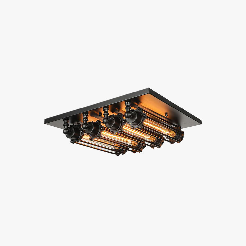 Austin Vintage Tubed Metal Flush Mount Ceiling Light, Black, Living Room - Neutralighting