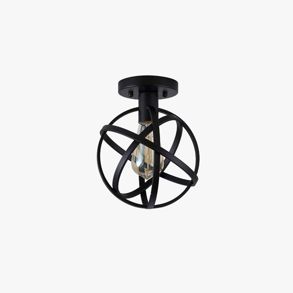 Arisha Retro Globe Lantern Metal Flush Mount Ceiling Light, Balck - Neutralighting