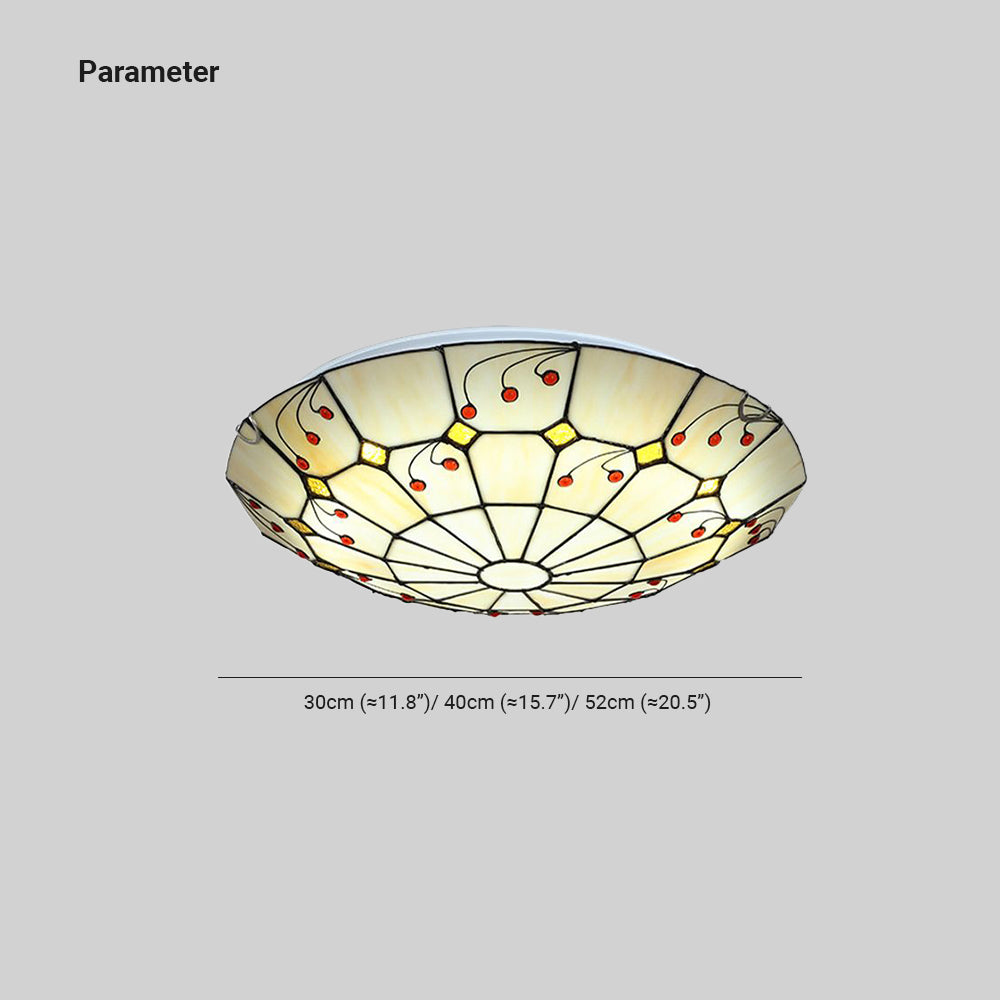 Tiffany Rustic Glass Flush Mount Ceiling Light, White, Kitchen - Neutralighting