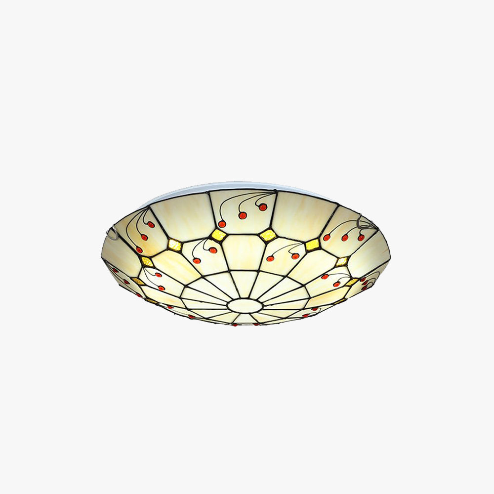 Tiffany Rustic Glass Flush Mount Ceiling Light, White, Kitchen - Neutralighting