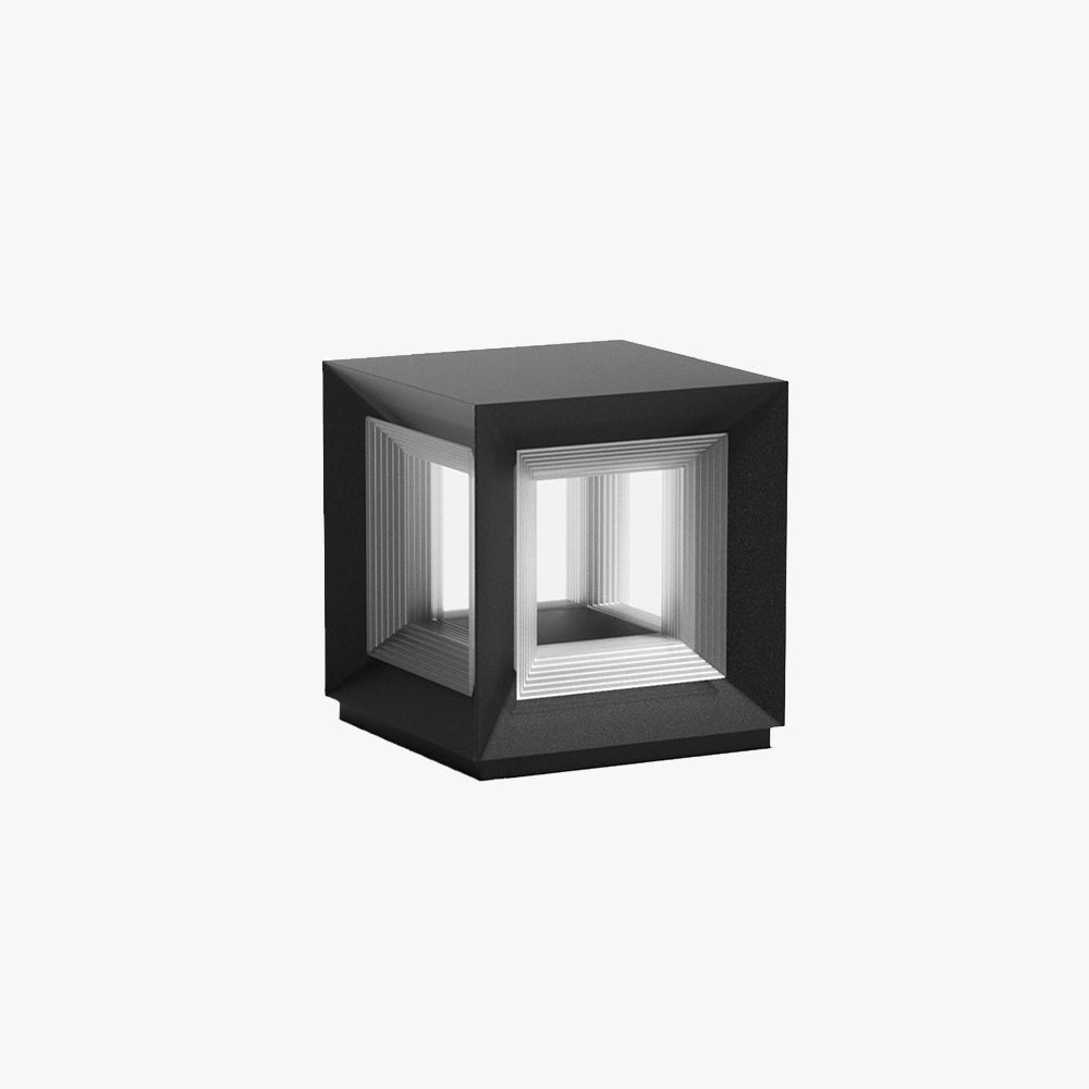 Ray Contemporary LED Cube Metal Outdoor Lamps, Black