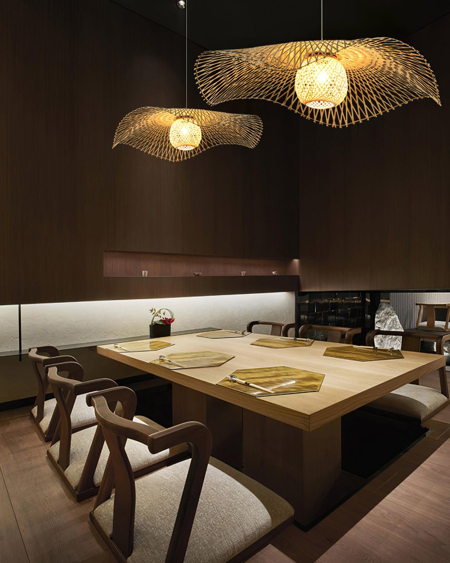 Pendant Lamp Bamboo Lotus Leaf Shape Open Weave Natural - Neutralighting