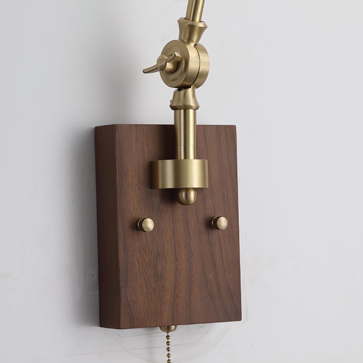 Wall Lamp Brass and Glass Shade Walnut Wood Base Adjustable Arm Vintage - Neutralighting
