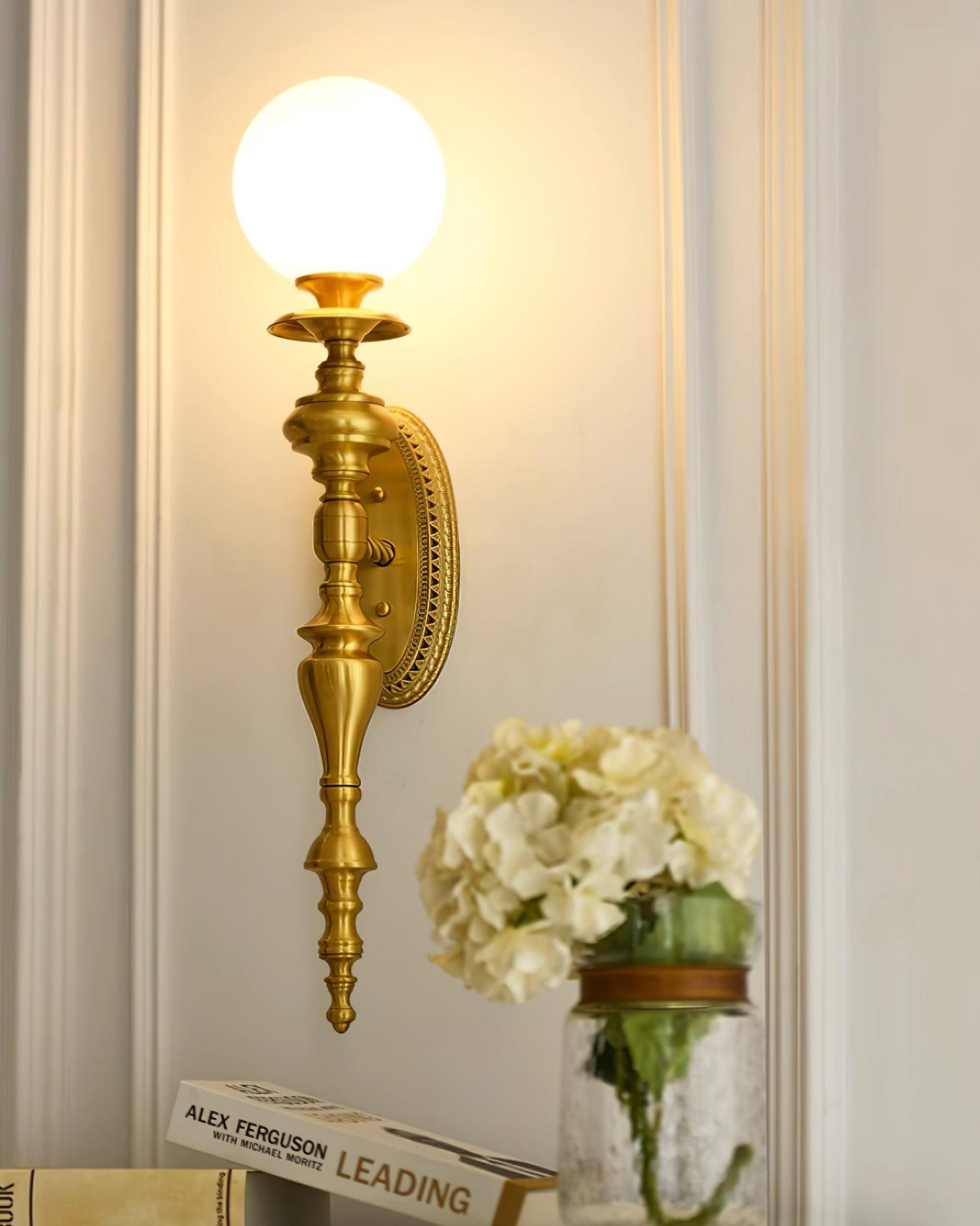 Wall Lamp Sculpted Brass Body Globe Shade Classic Elegant Statement - Neutralighting