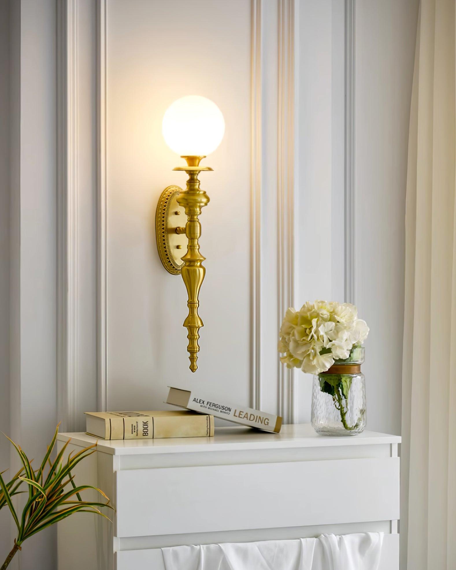 Wall Lamp Sculpted Brass Body Globe Shade Classic Elegant Statement - Neutralighting
