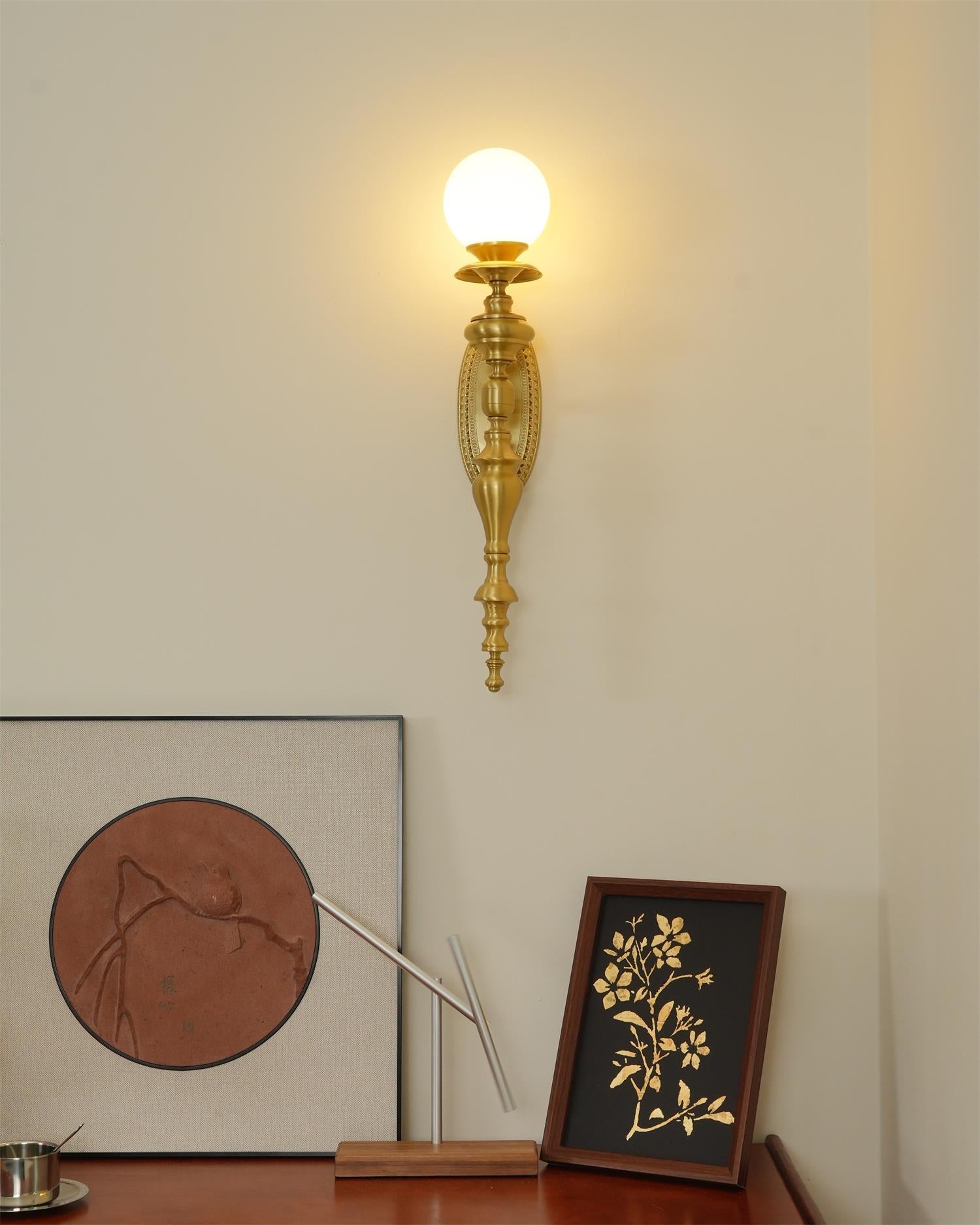 Wall Lamp Sculpted Brass Body Globe Shade Classic Elegant Statement - Neutralighting