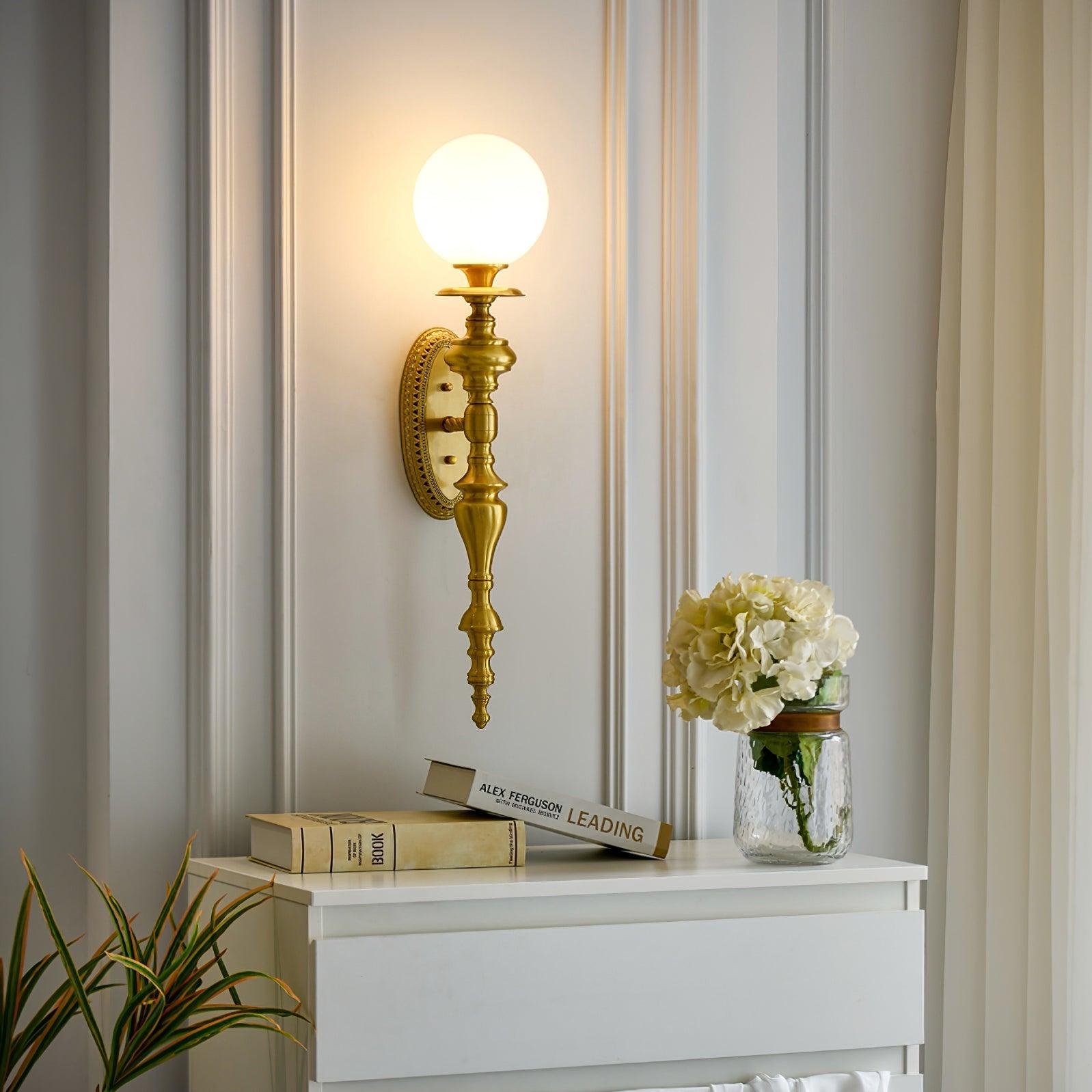 Wall Lamp Sculpted Brass Body Globe Shade Classic Elegant Statement - Neutralighting
