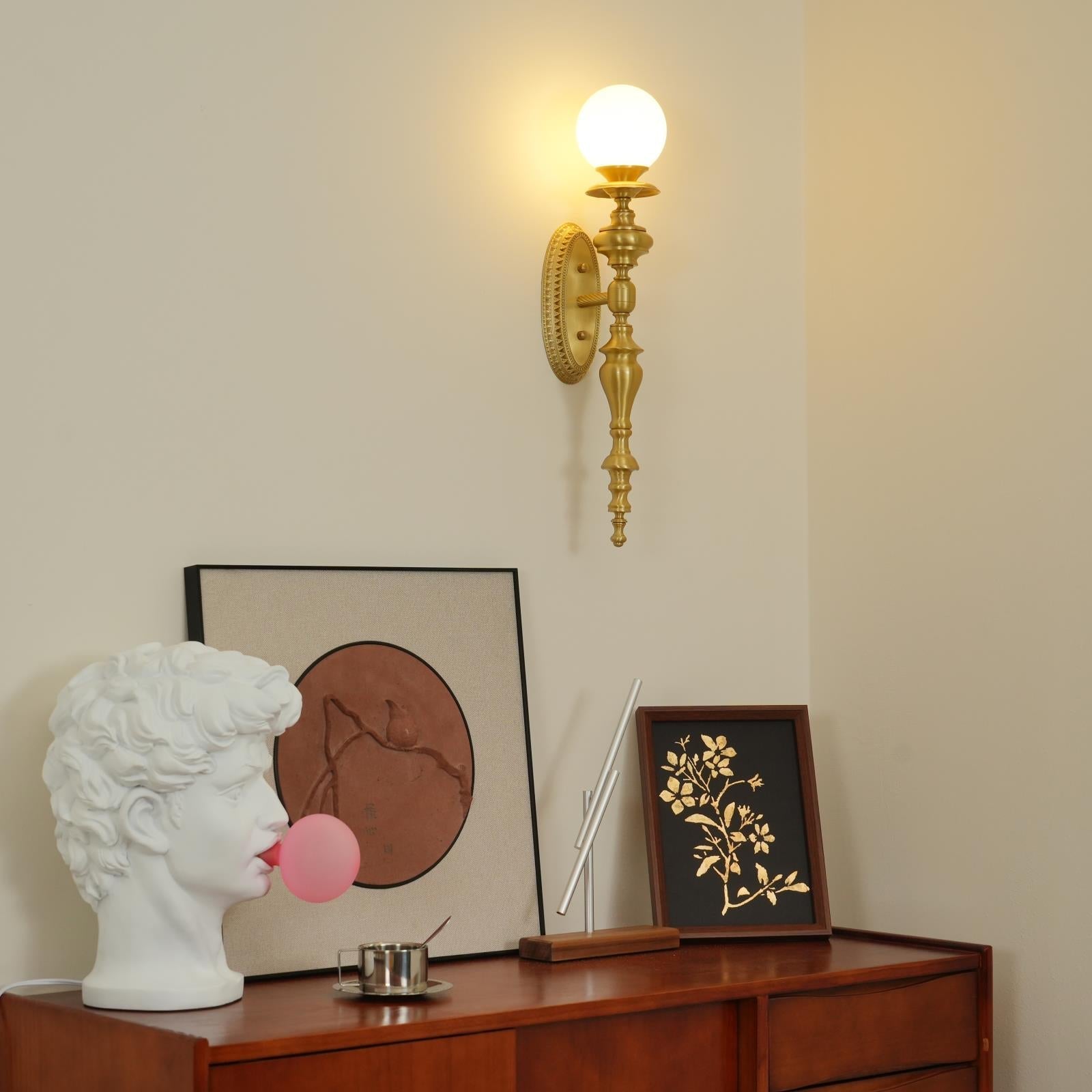 Wall Lamp Sculpted Brass Body Globe Shade Classic Elegant Statement - Neutralighting