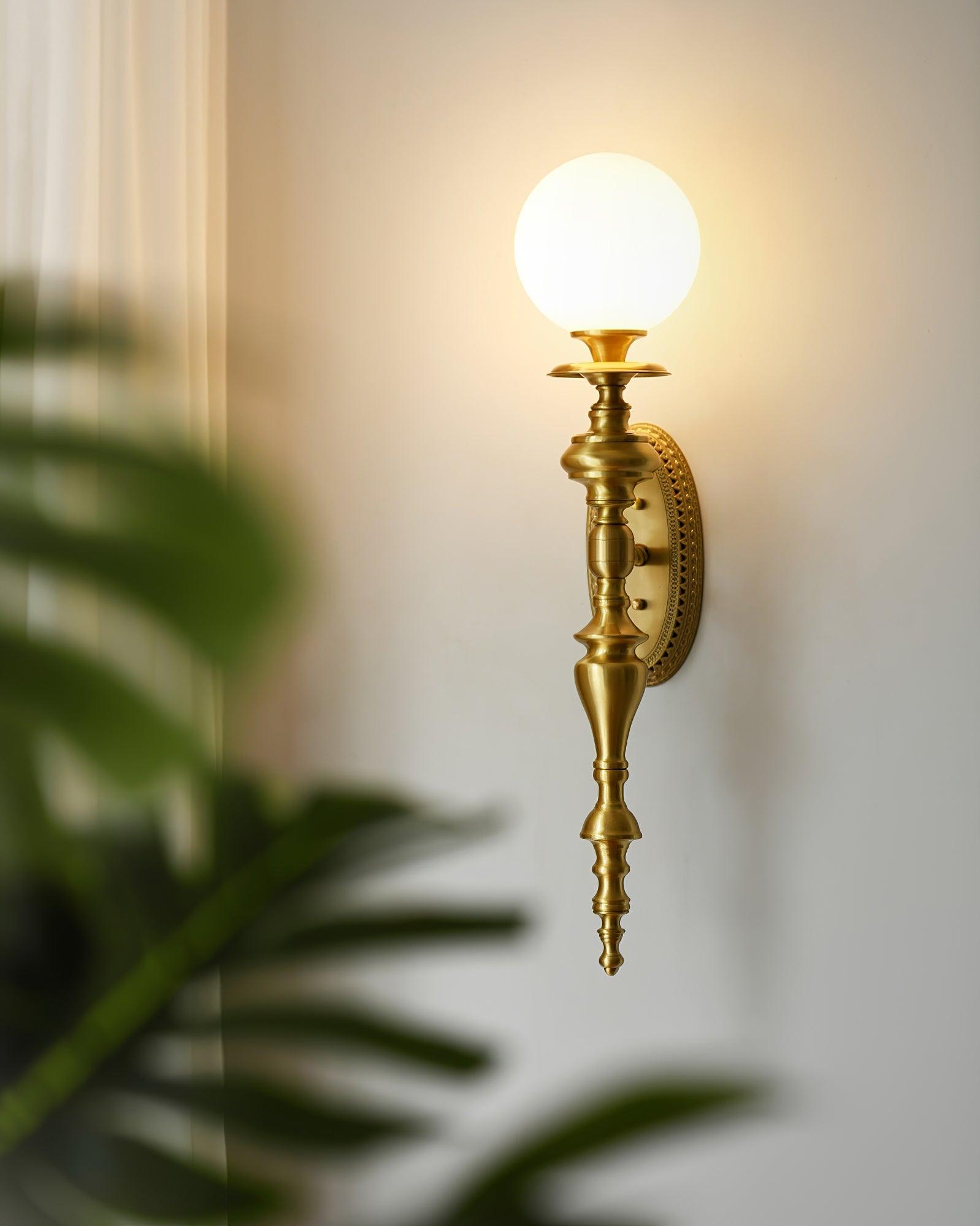 Wall Lamp Sculpted Brass Body Globe Shade Classic Elegant Statement - Neutralighting