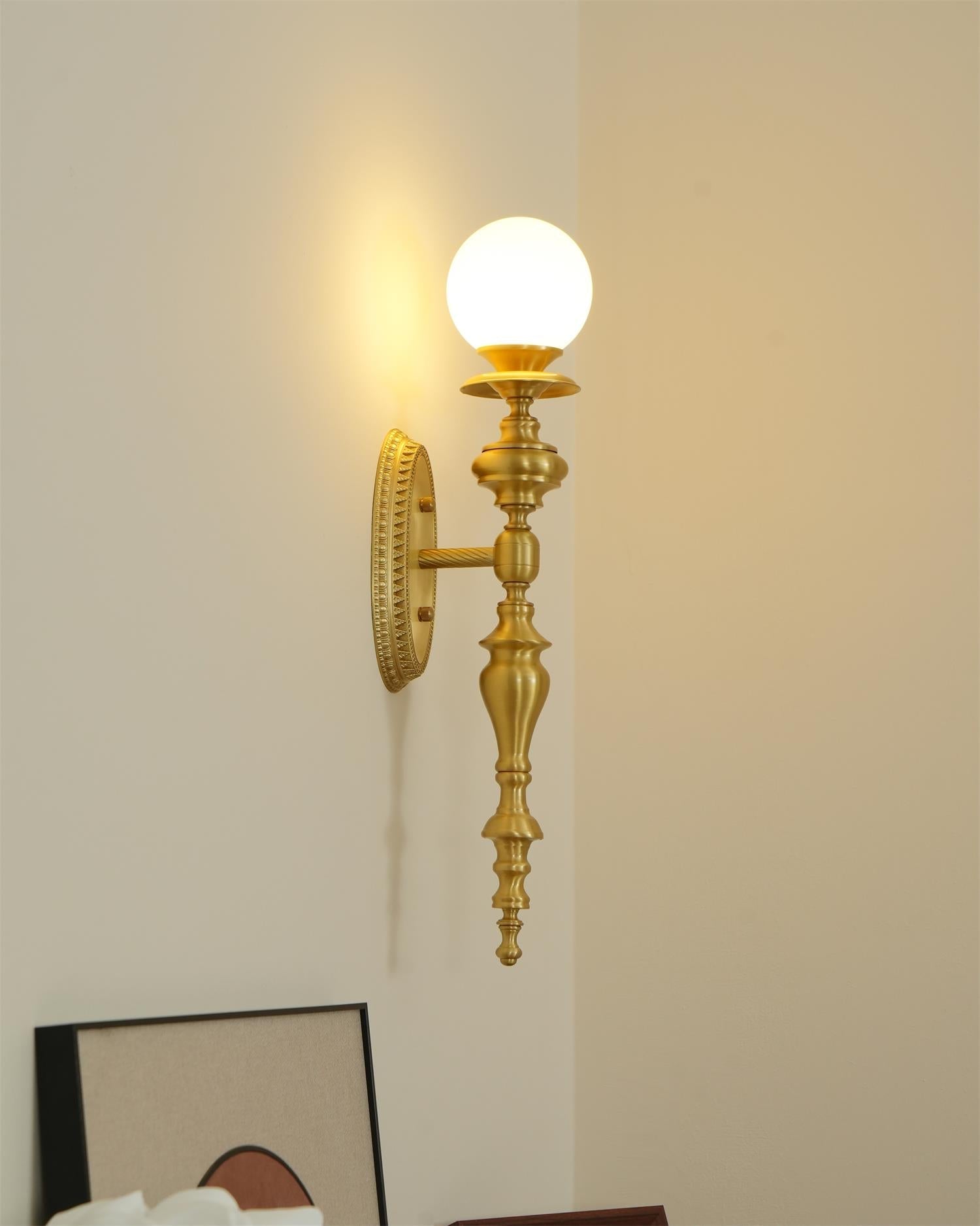 Wall Lamp Sculpted Brass Body Globe Shade Classic Elegant Statement - Neutralighting