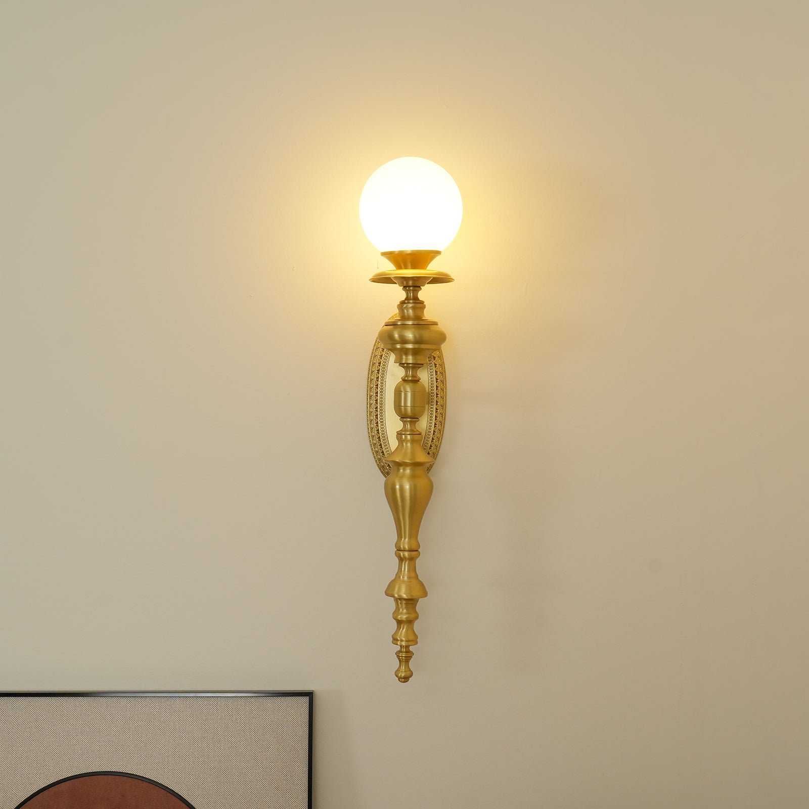 Wall Lamp Sculpted Brass Body Globe Shade Classic Elegant Statement - Neutralighting