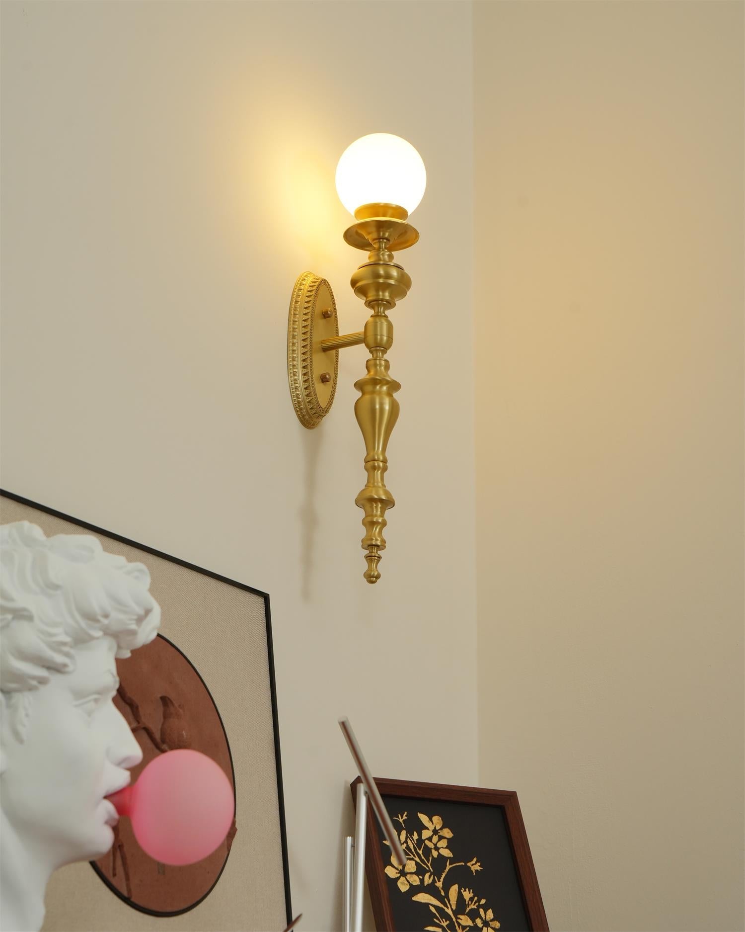 Wall Lamp Sculpted Brass Body Globe Shade Classic Elegant Statement - Neutralighting
