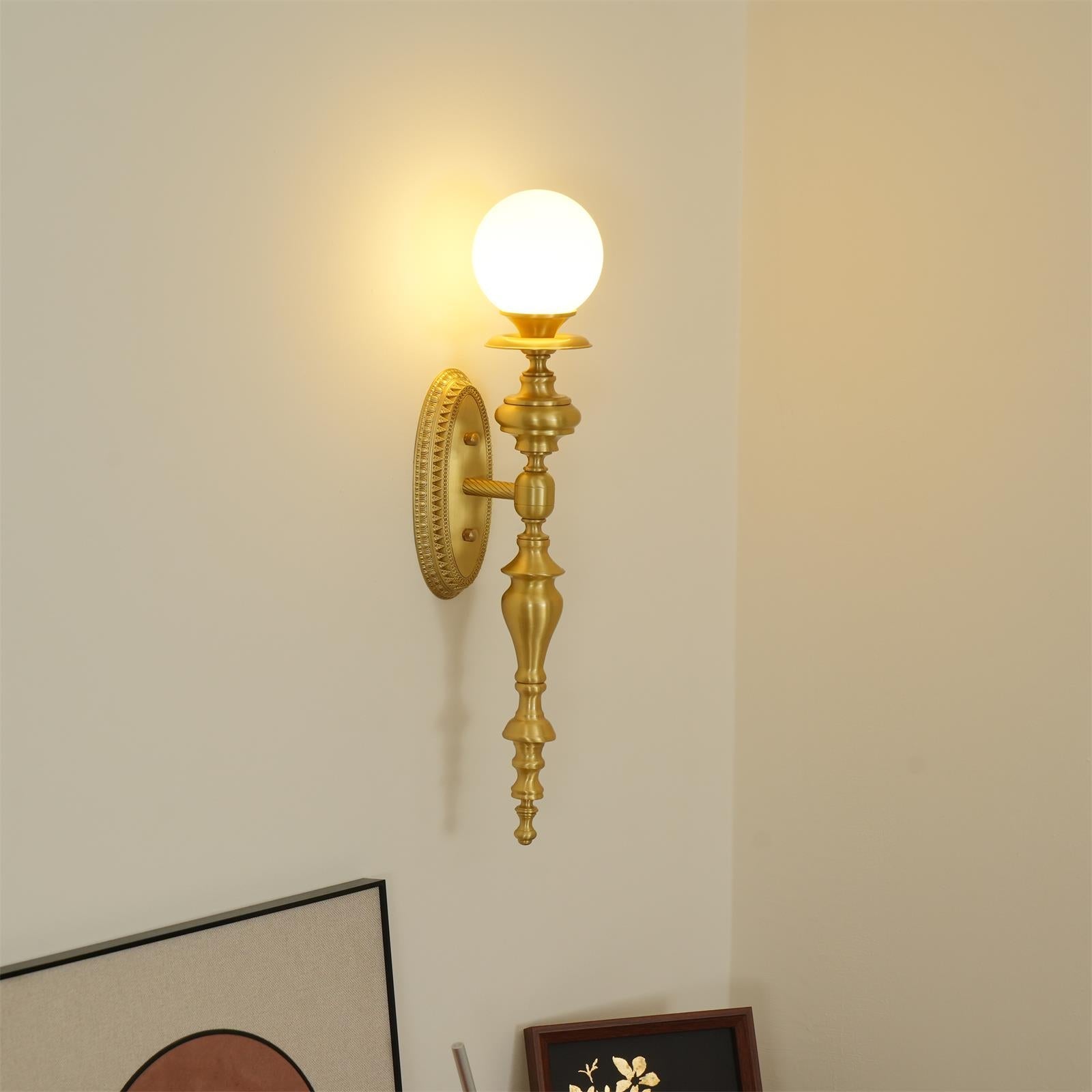 Wall Lamp Sculpted Brass Body Globe Shade Classic Elegant Statement - Neutralighting