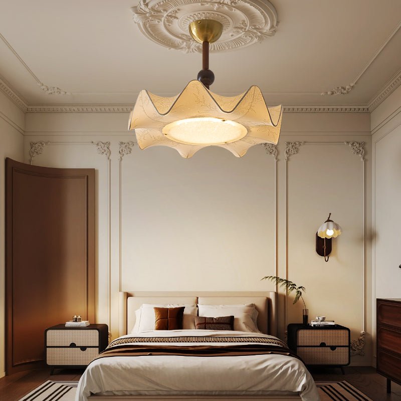 Cyrie Ceiling Light Floral-patterned etched fabric Wood - Neutralighting