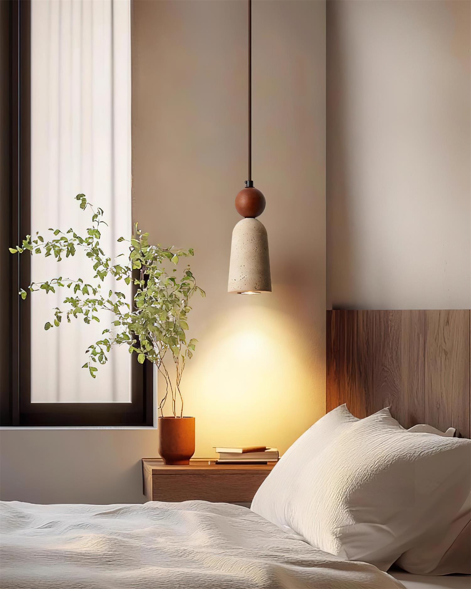 Bellaro Travertine & Wood Pendant Light - Neutralighting