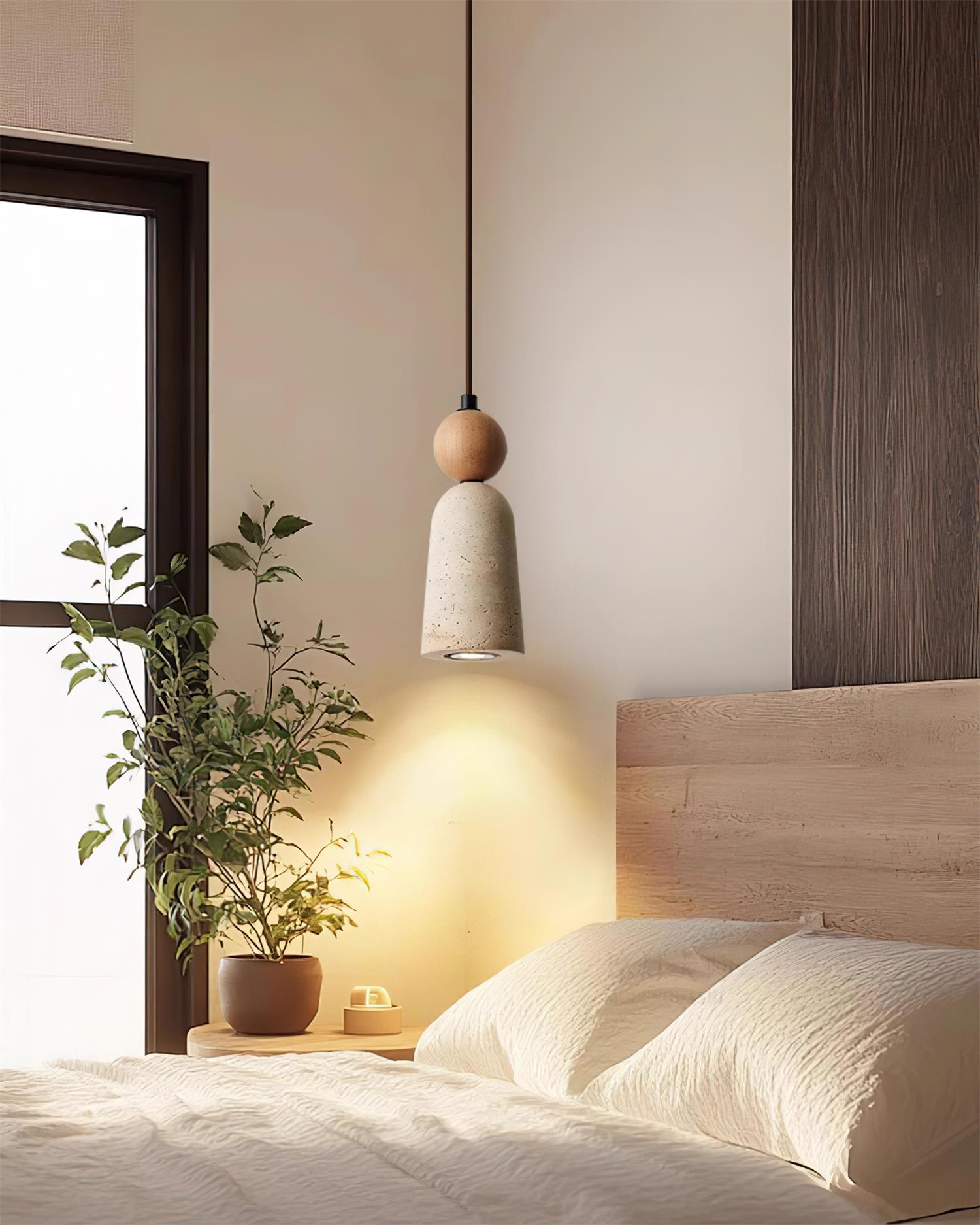Bellaro Travertine & Wood Pendant Light - Neutralighting
