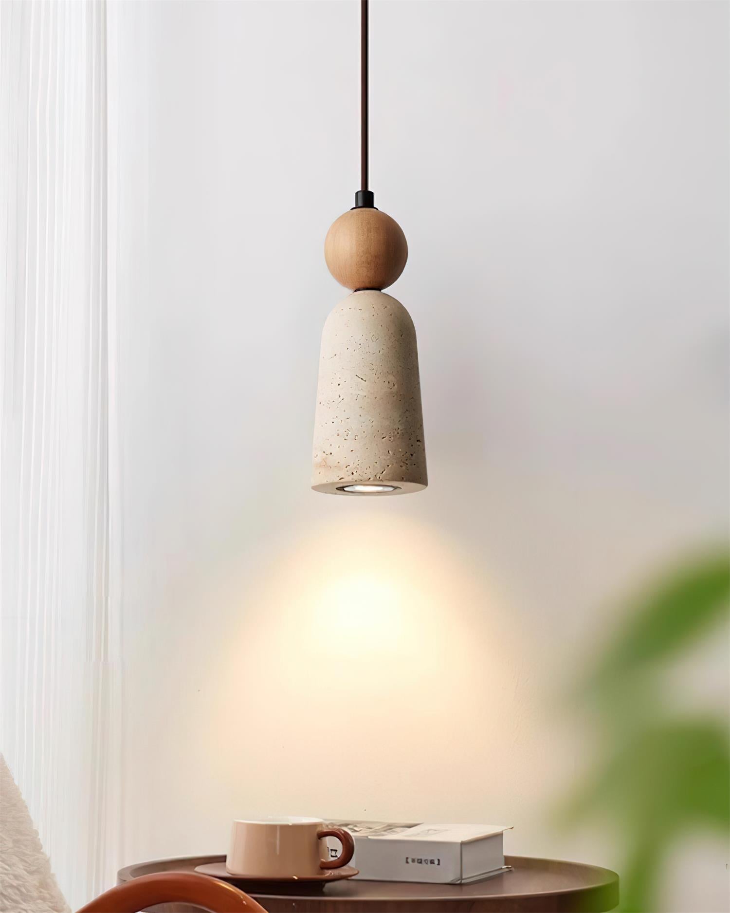 Bellaro Travertine & Wood Pendant Light - Neutralighting