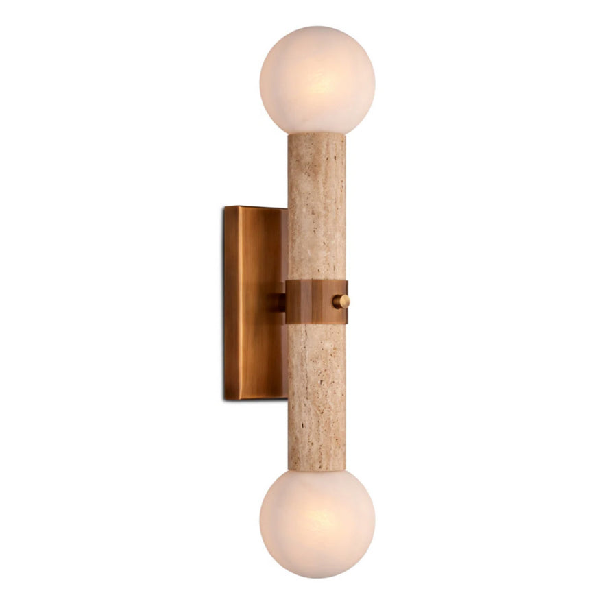 Dvaluvyh Modern Minimalist Travertine Metal Glass Wall Lamp - Neutralighting