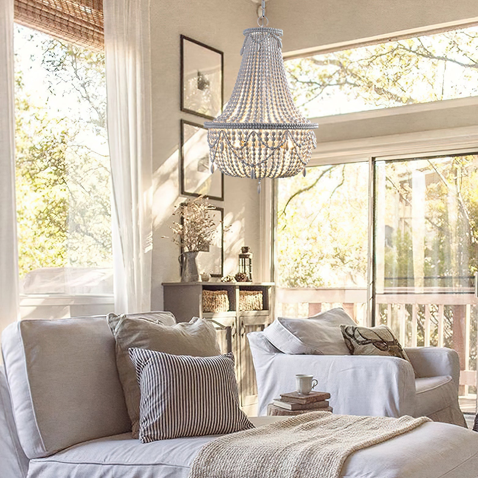 Eirikuvyu Postmodern Luxury Bead Metal Wood Chandelier - Neutralighting