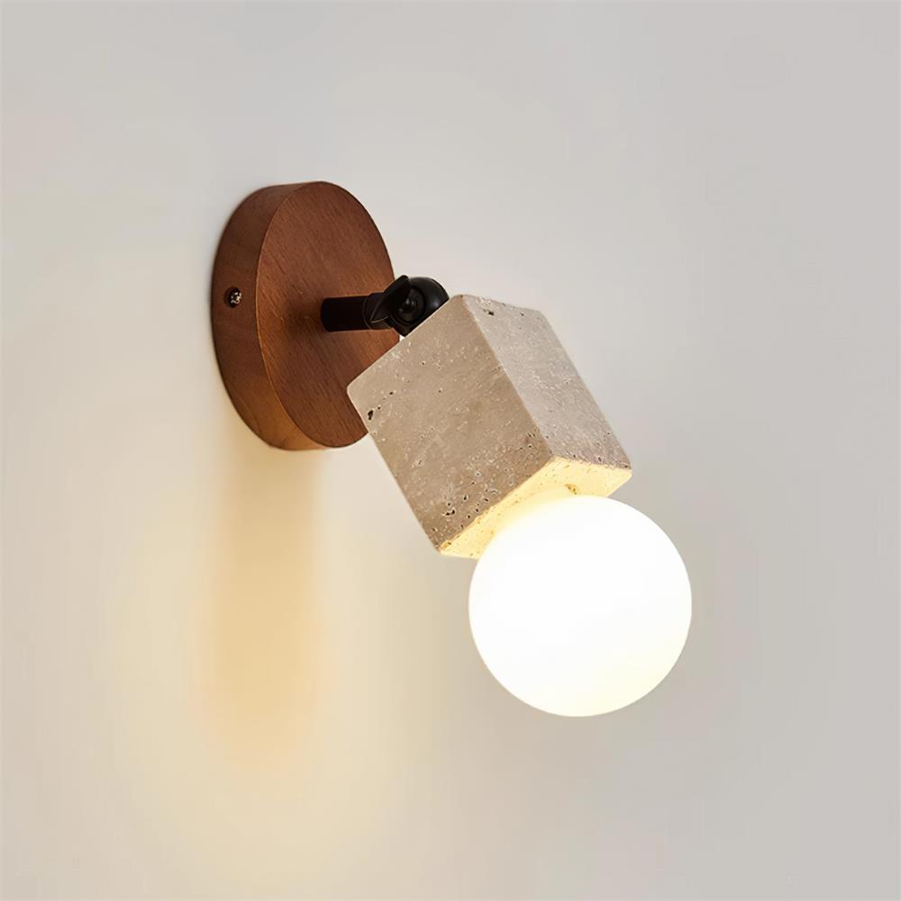 Ritta Cute Travertine Wall Lamp Wood Plate - Neutralighting