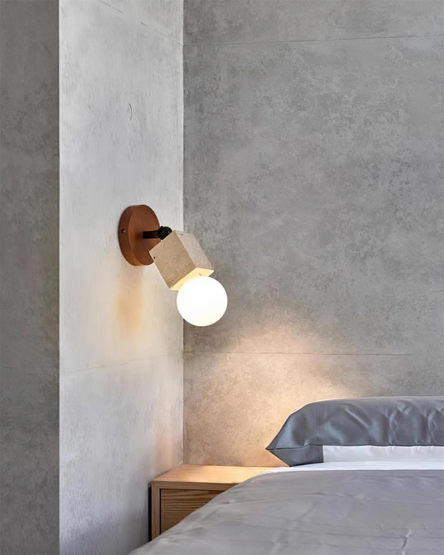 Ritta Cute Travertine Wall Lamp Wood Plate - Neutralighting