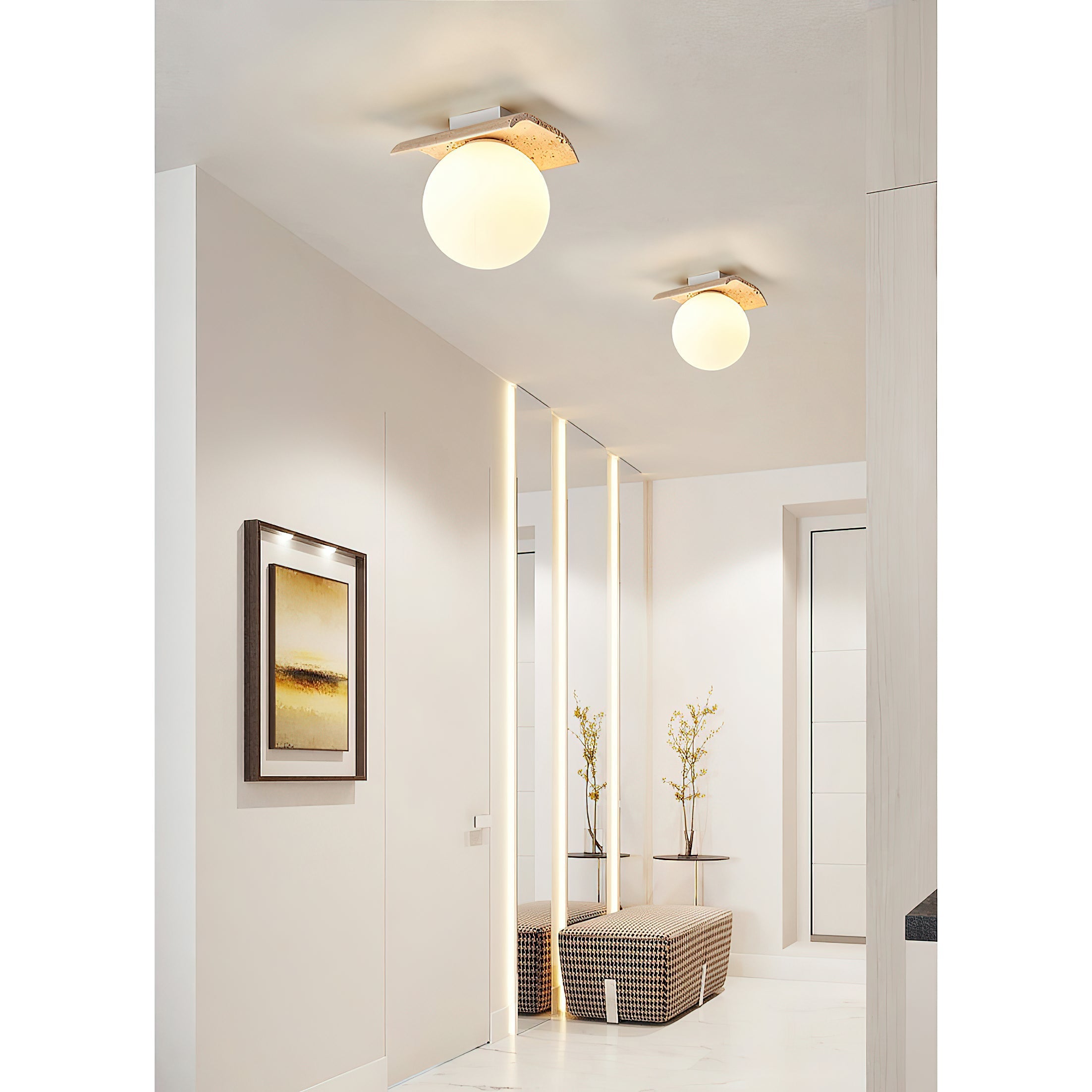 Bianca Globe Modern Minimalist Travertine Glass Ceiling Lamp - Neutralighting