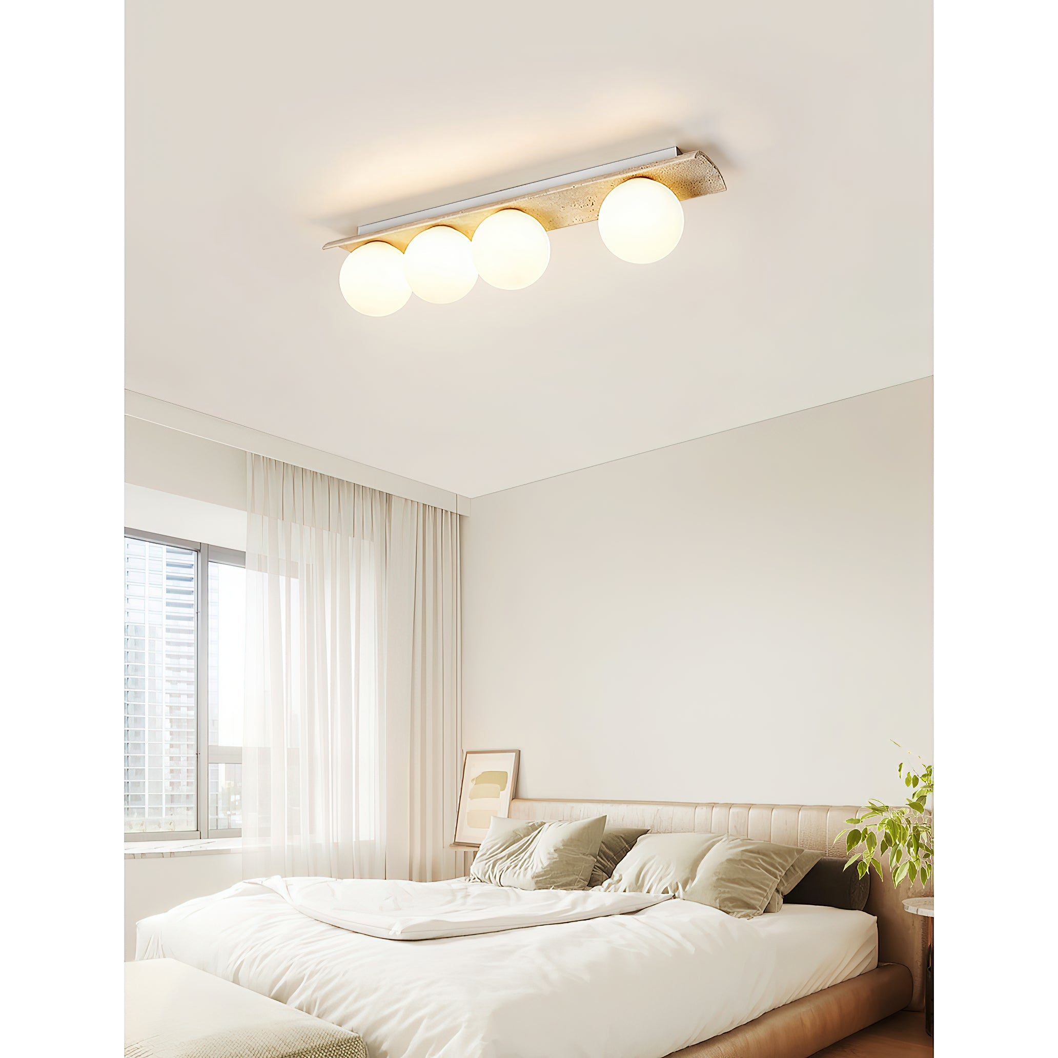 Bianca Globe Modern Minimalist Travertine Glass Ceiling Lamp - Neutralighting