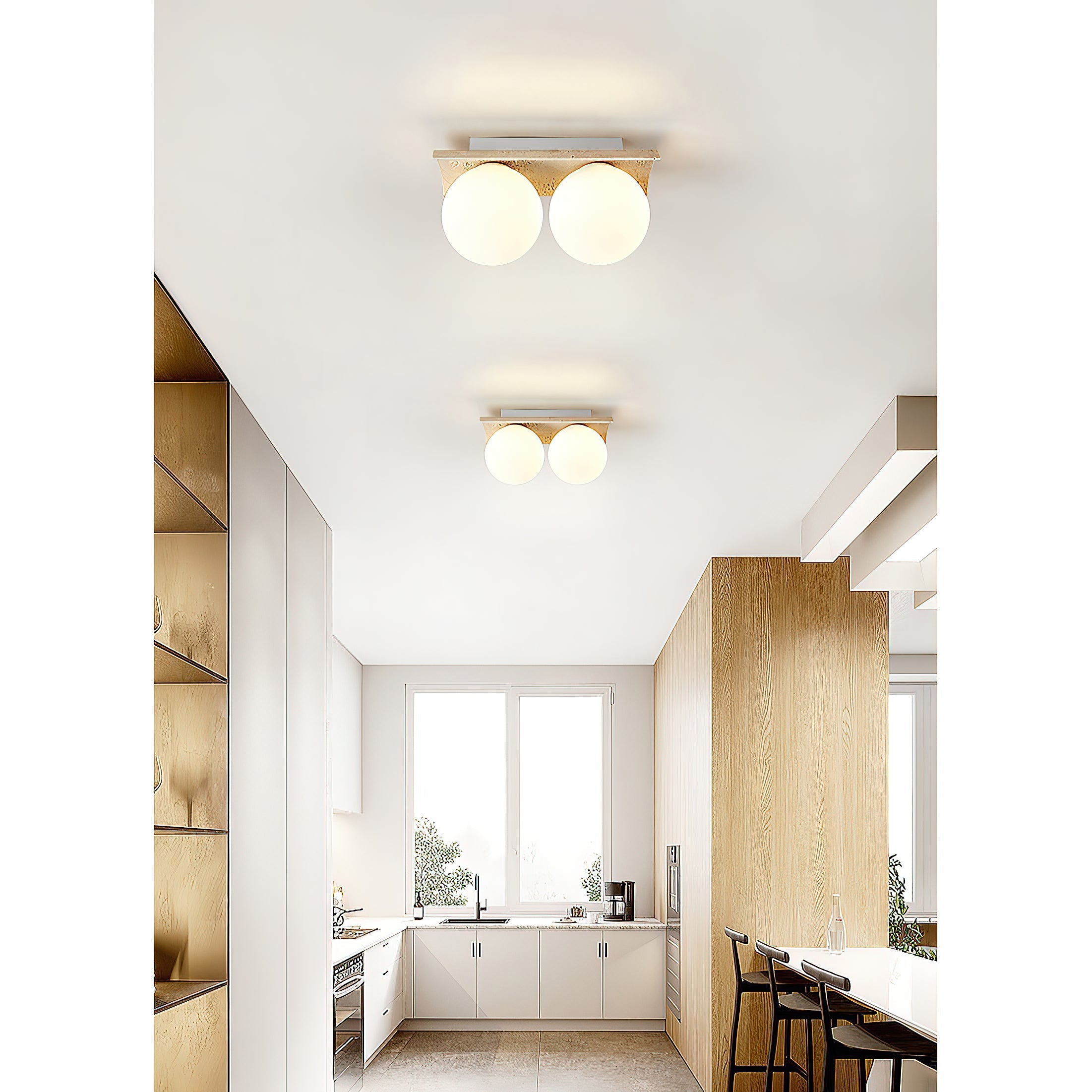 Bianca Globe Modern Minimalist Travertine Glass Ceiling Lamp - Neutralighting