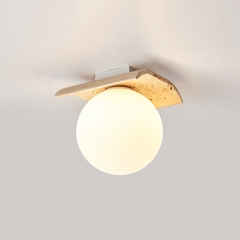 Bianca Globe Modern Minimalist Travertine Glass Ceiling Lamp - Neutralighting