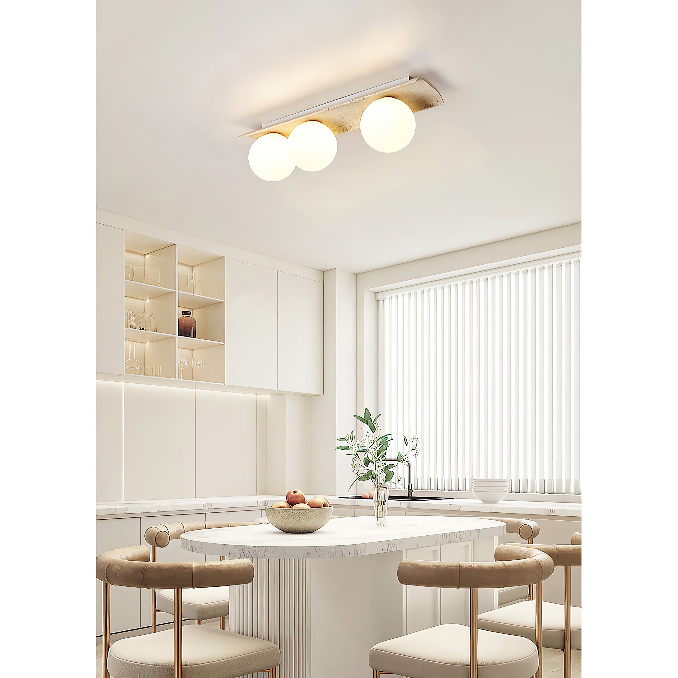 Bianca Globe Modern Minimalist Travertine Glass Ceiling Lamp - Neutralighting
