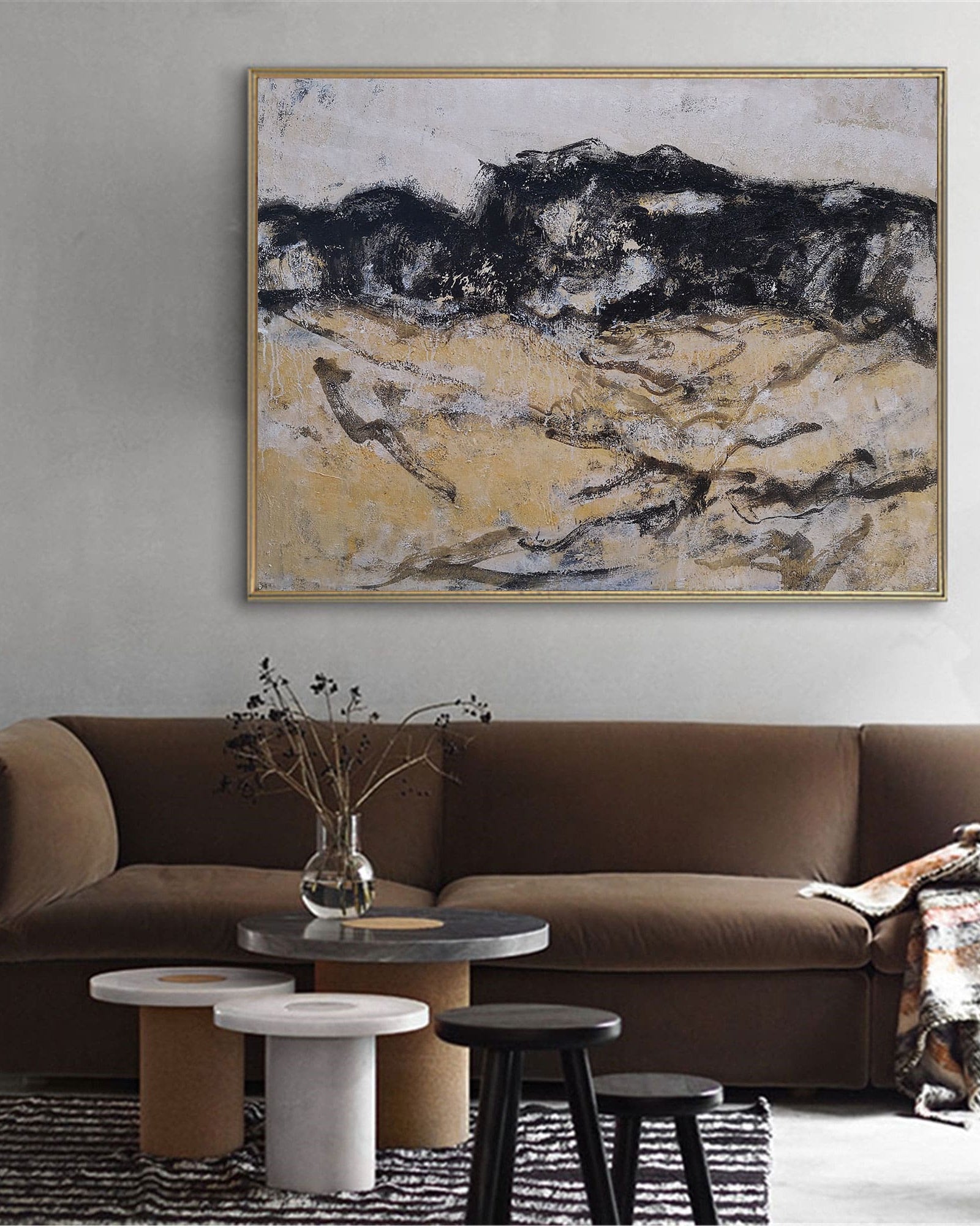 Black And Gold Abstract  Painting #ABAH32