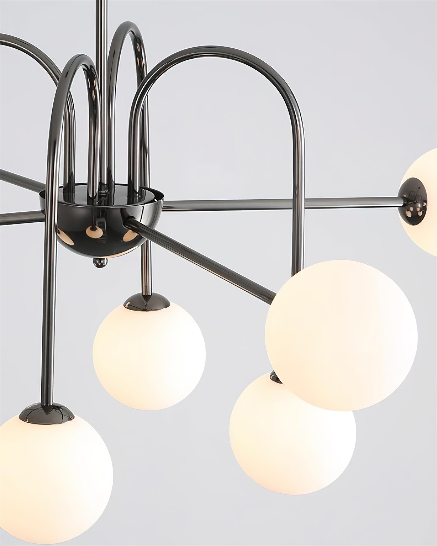 Chandelier Black Metal Arches Glass Globes Minimalist - Neutralighting
