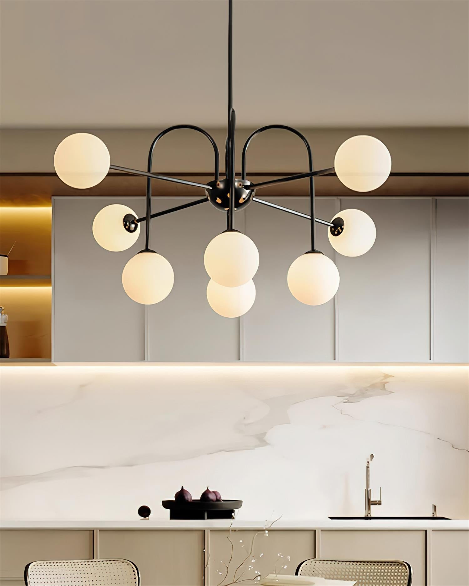 Chandelier Black Metal Arches Glass Globes Minimalist - Neutralighting