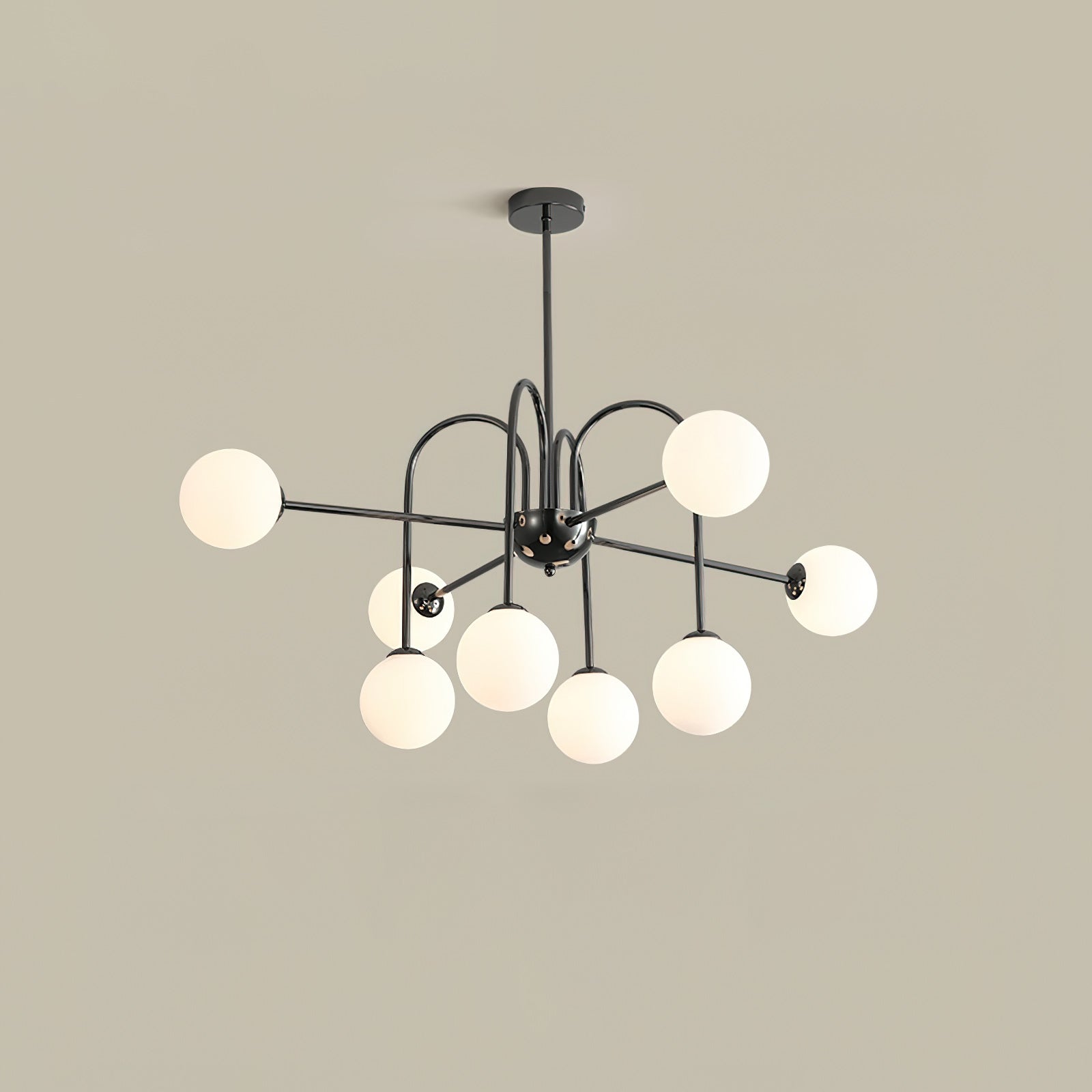 Chandelier Black Metal Arches Glass Globes Minimalist - Neutralighting