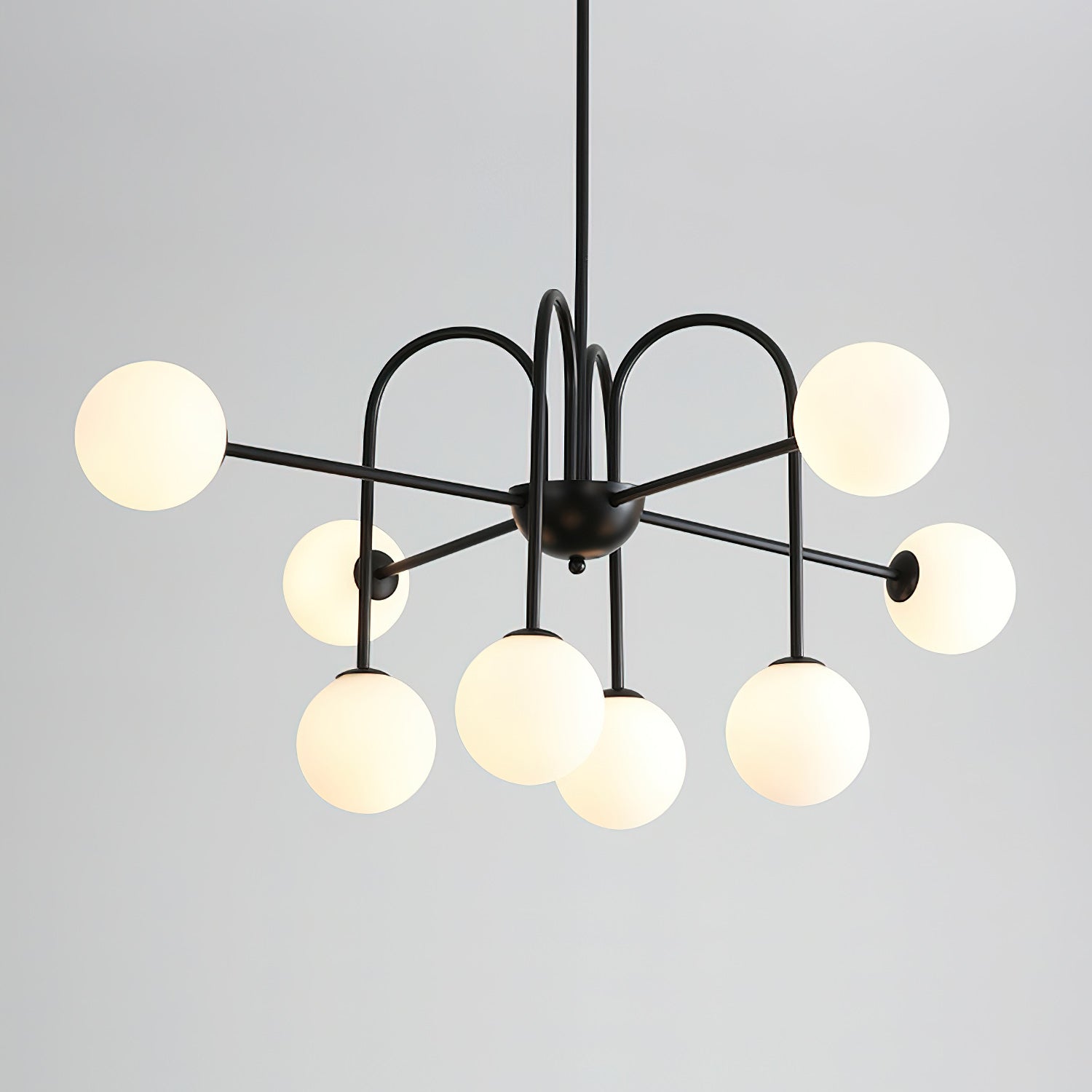Chandelier Black Metal Arches Glass Globes Minimalist - Neutralighting