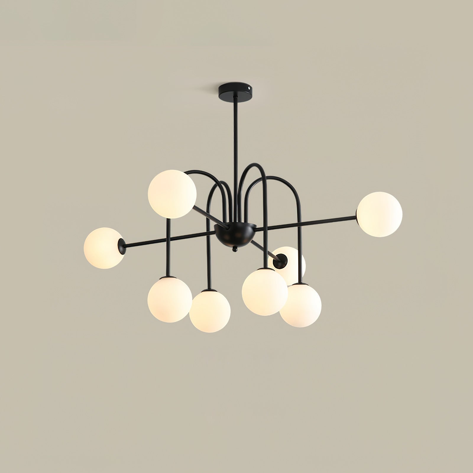Chandelier Black Metal Arches Glass Globes Minimalist - Neutralighting