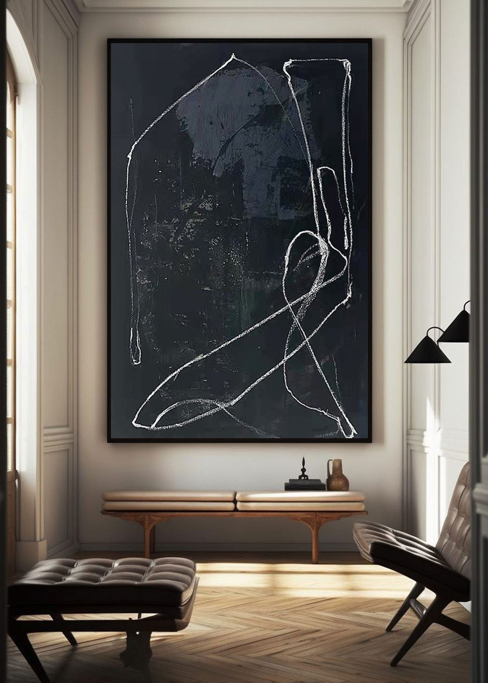 Bold Black Linear Abstract Contemporary Wall Art