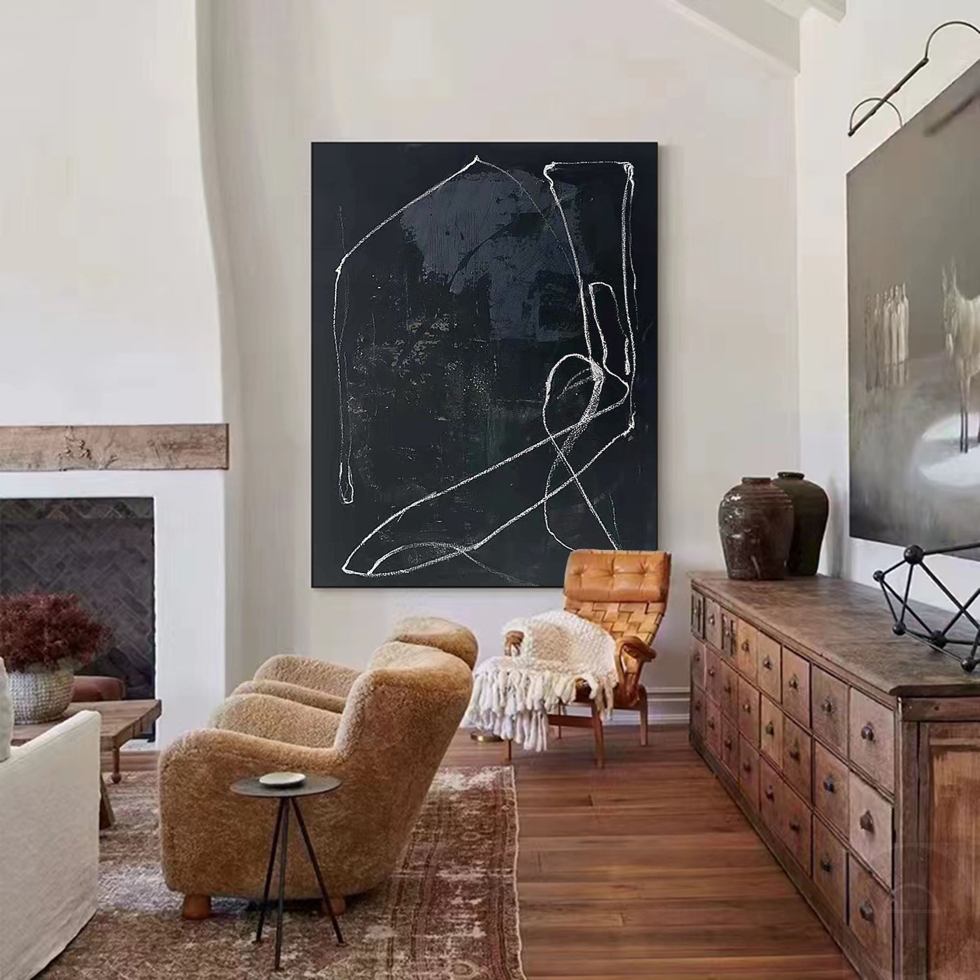 Bold Black Linear Abstract Contemporary Wall Art