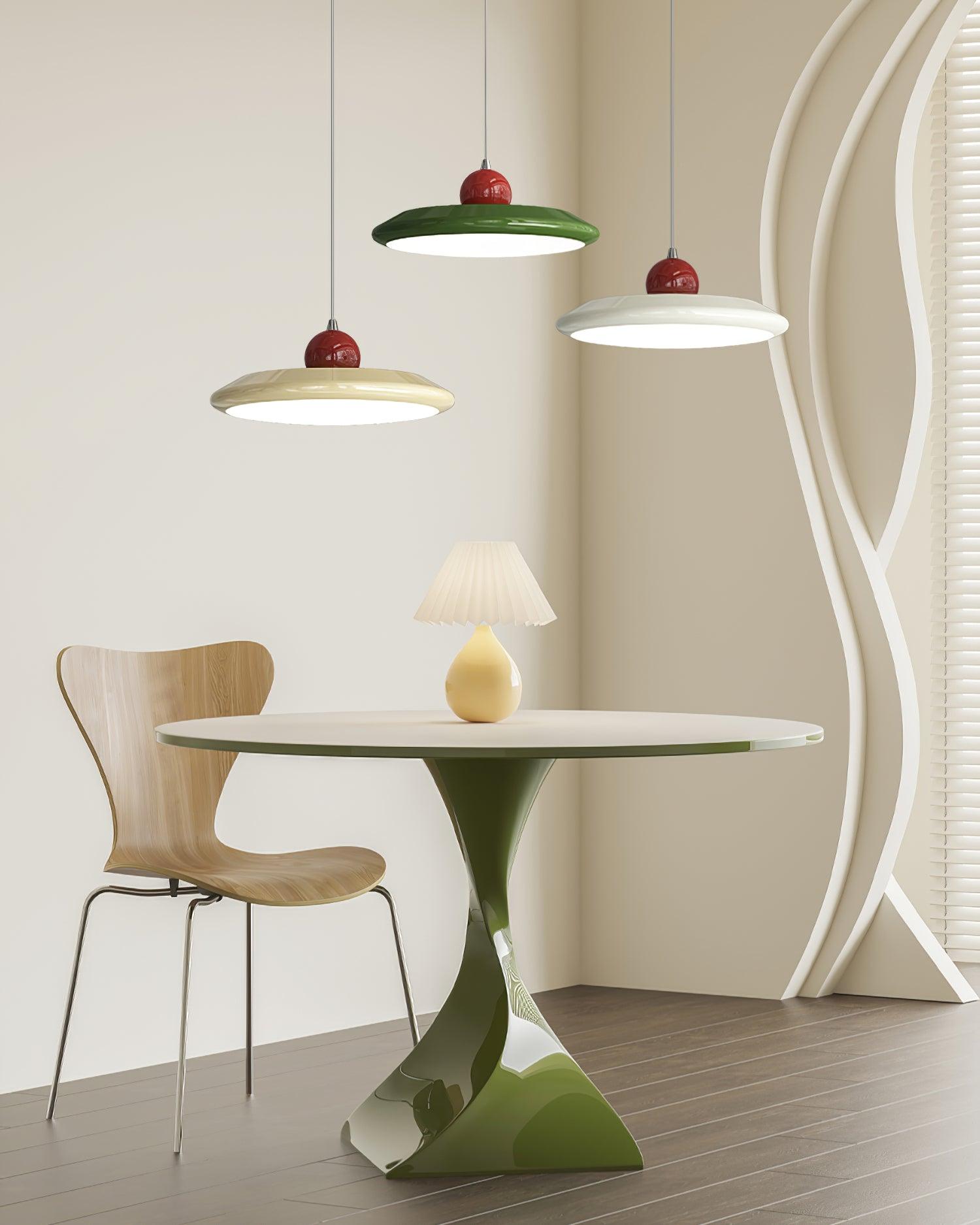 Pendant Lamp White Disc Green Trim Red Bold - Neutralighting