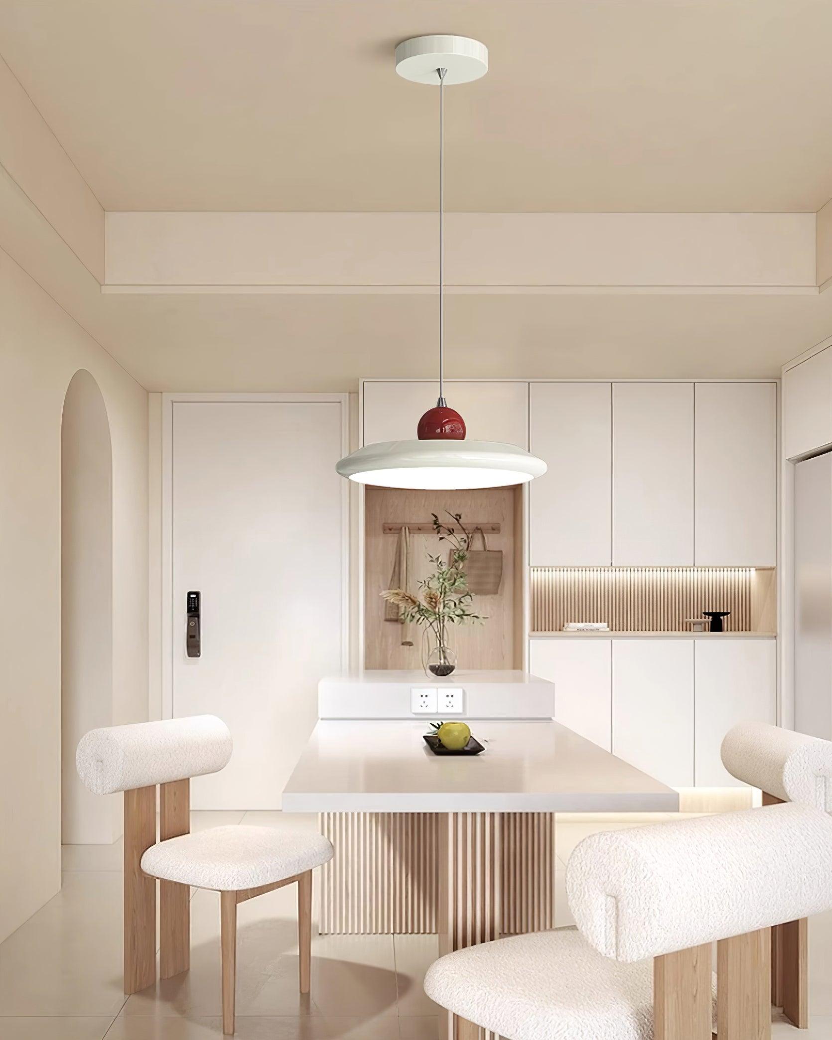 Pendant Lamp White Disc Green Trim Red Bold - Neutralighting