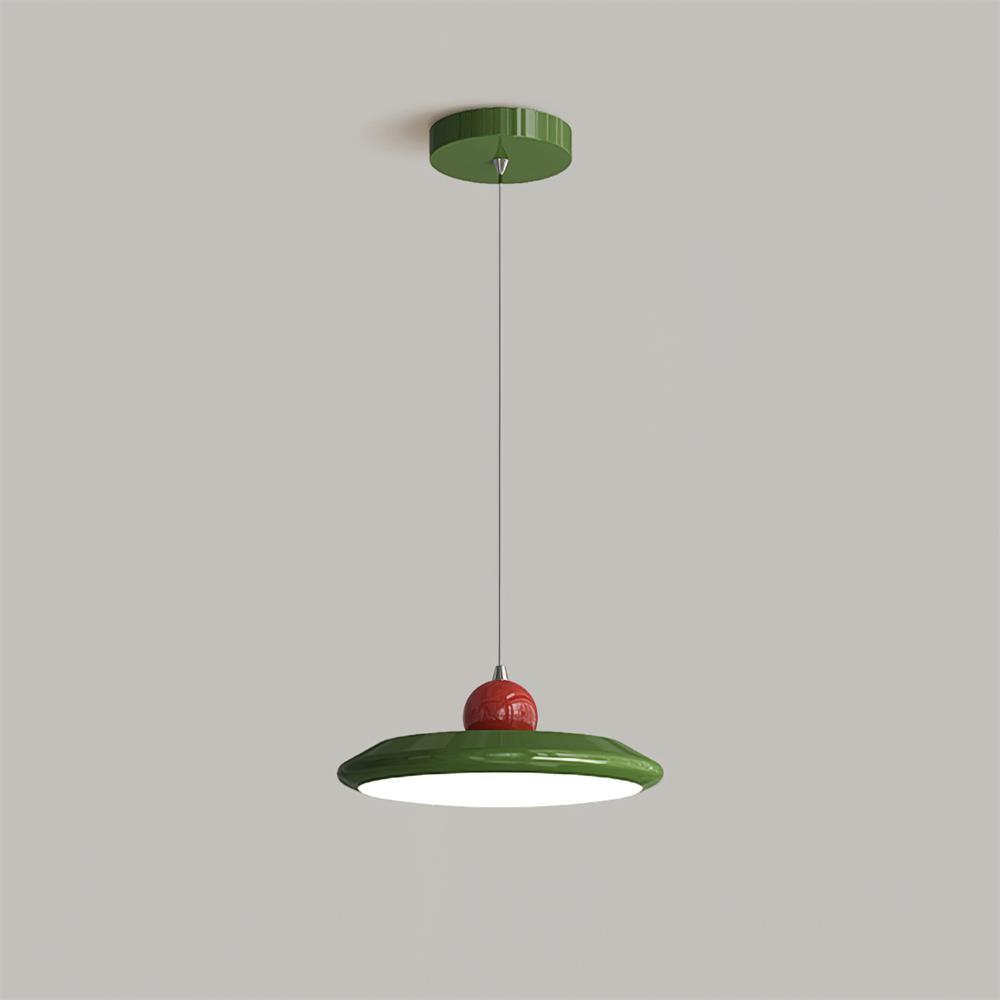 Pendant Lamp White Disc Green Trim Red Bold - Neutralighting